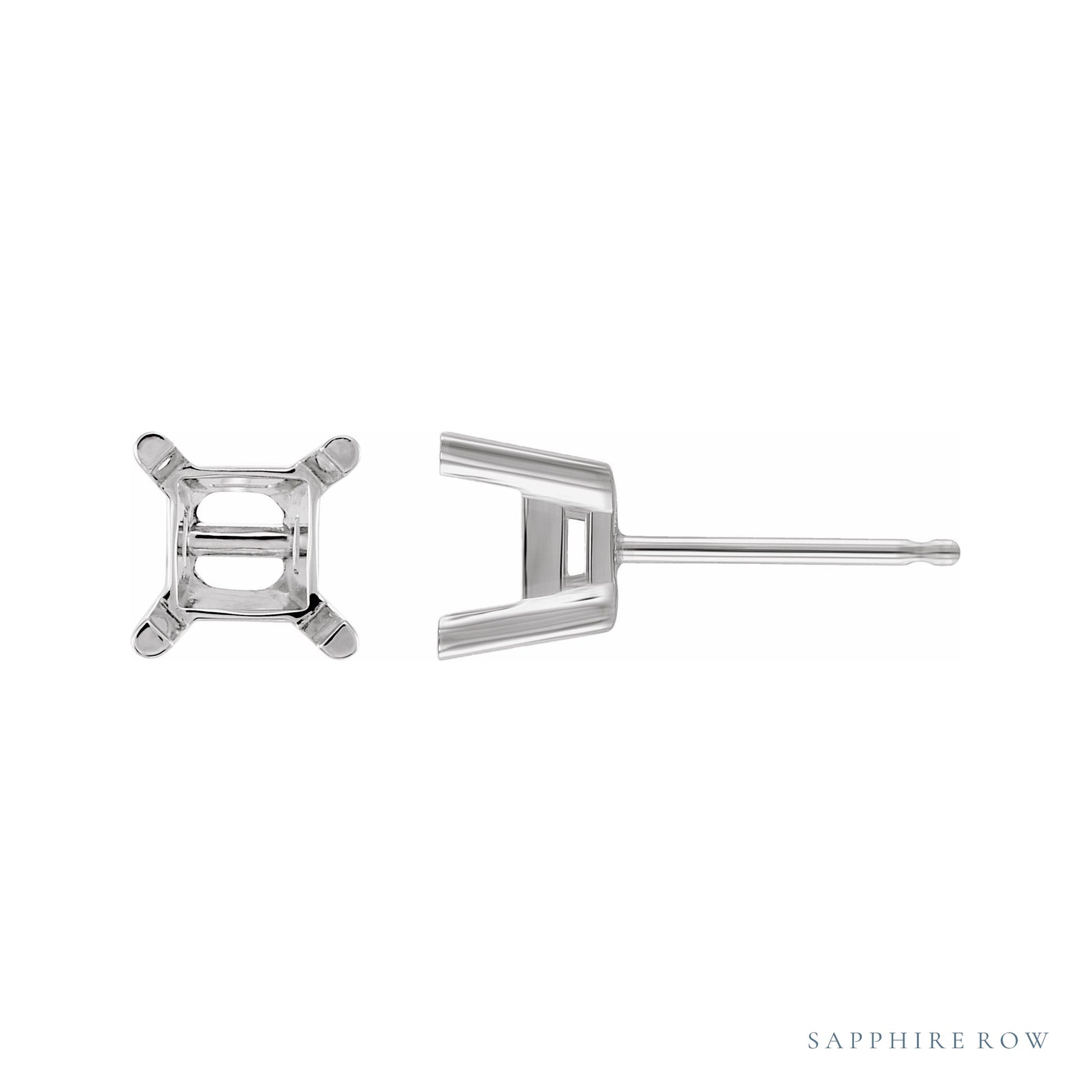 Sapphire Row Square 4-Prong Stud Earrings setting in Platinum, shown with a center stone (sold separately)