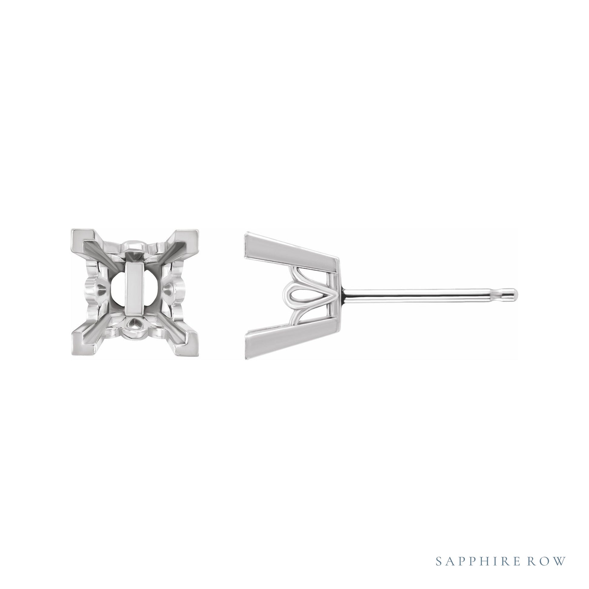 Sapphire Row Square 4-Prong V-End Scroll® Earrings setting in Platinum, shown with a center stone (sold separately)