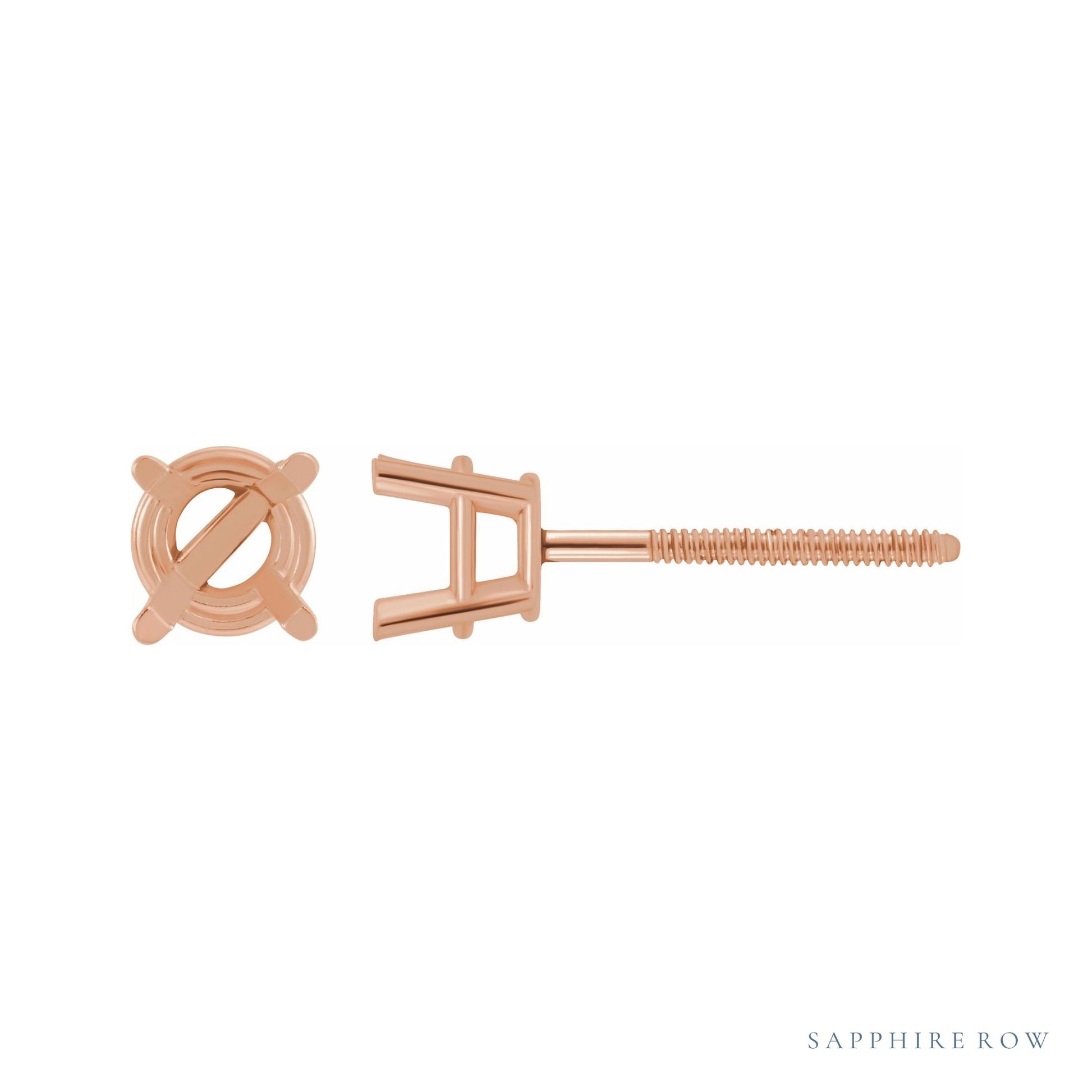 Sapphire Row Round 4-Prong Lightweight Stud Earrings setting in 14K Rose Gold, shown with a center stone (sold separately)
