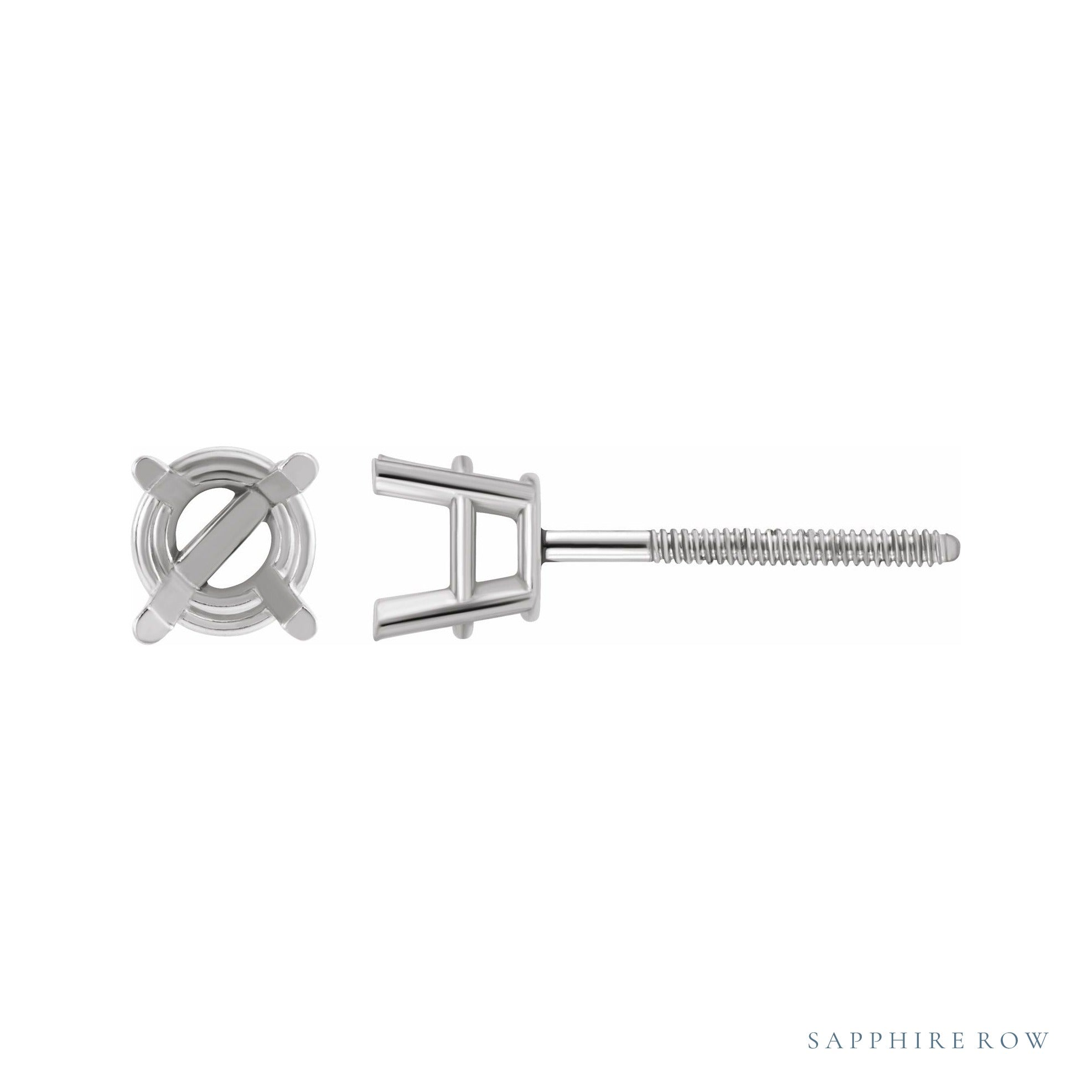 Sapphire Row Round 4-Prong Lightweight Stud Earrings setting in 14K White Gold, shown with a center stone (sold separately)