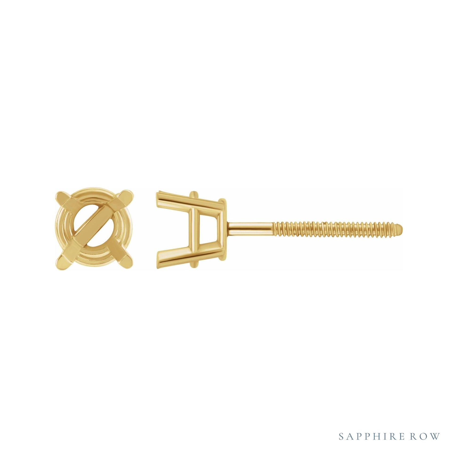 Sapphire Row Round 4-Prong Lightweight Stud Earrings setting in 14K Yellow Gold, shown with a center stone (sold separately)