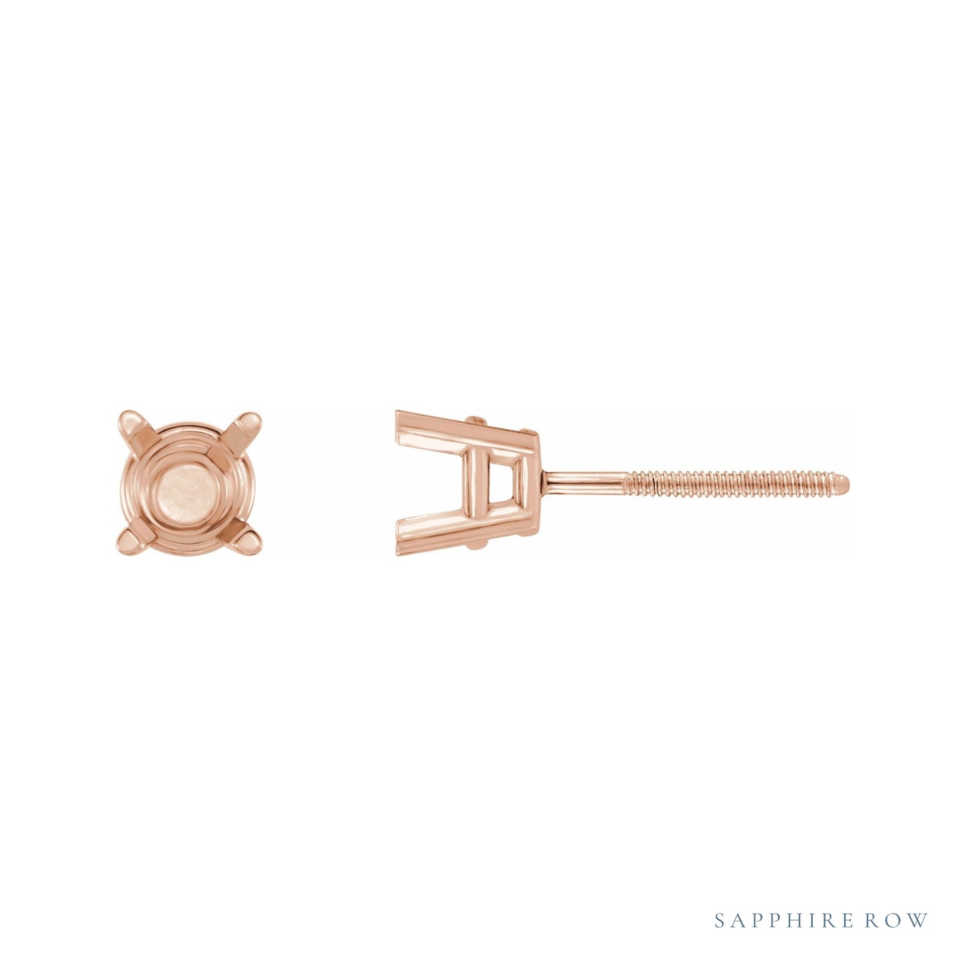 Sapphire Row Round 4-Prong Stud Earrings setting in 14K Rose Gold, shown with a center stone (sold separately)