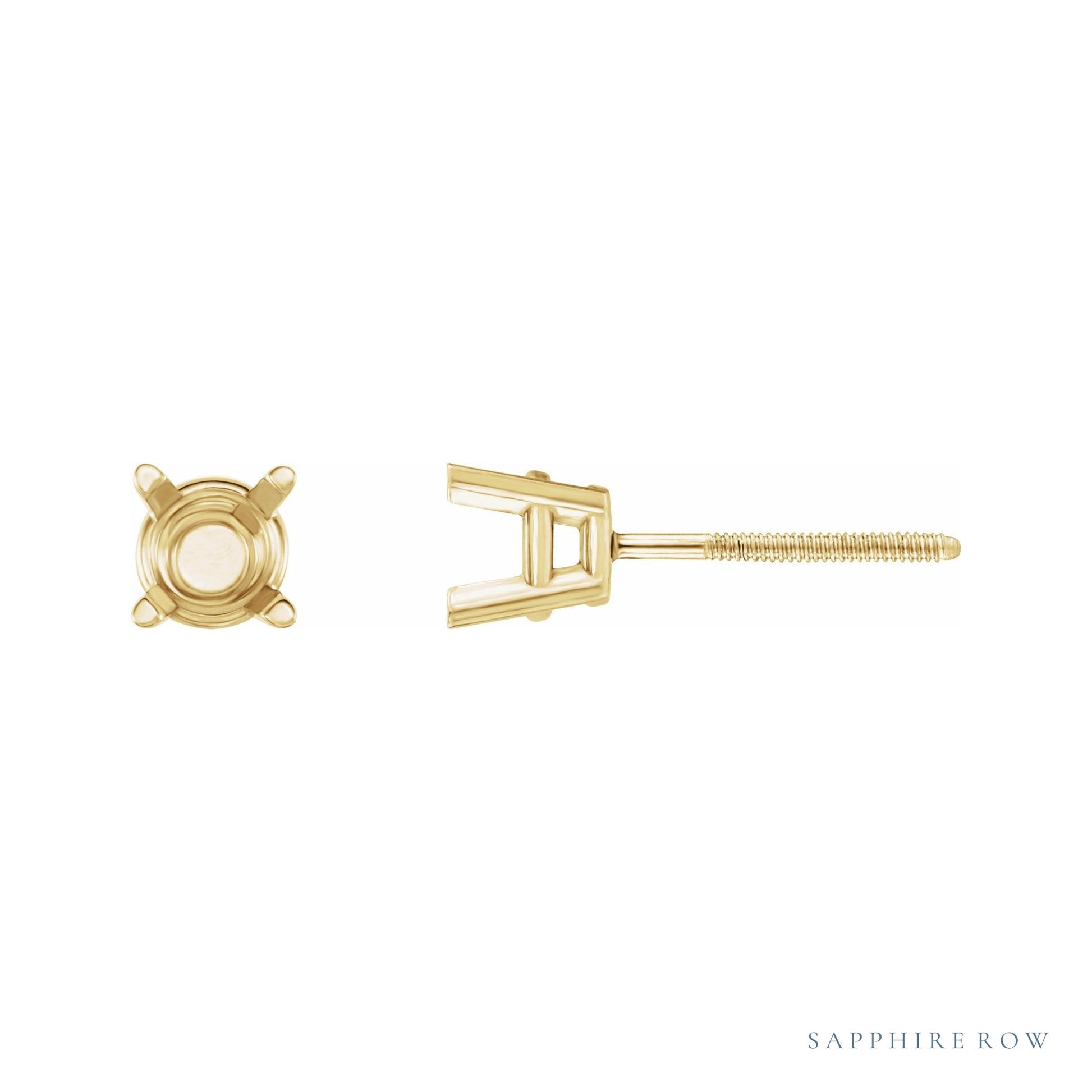 Sapphire Row Round 4-Prong Stud Earrings setting in 14K Yellow Gold, shown with a center stone (sold separately)