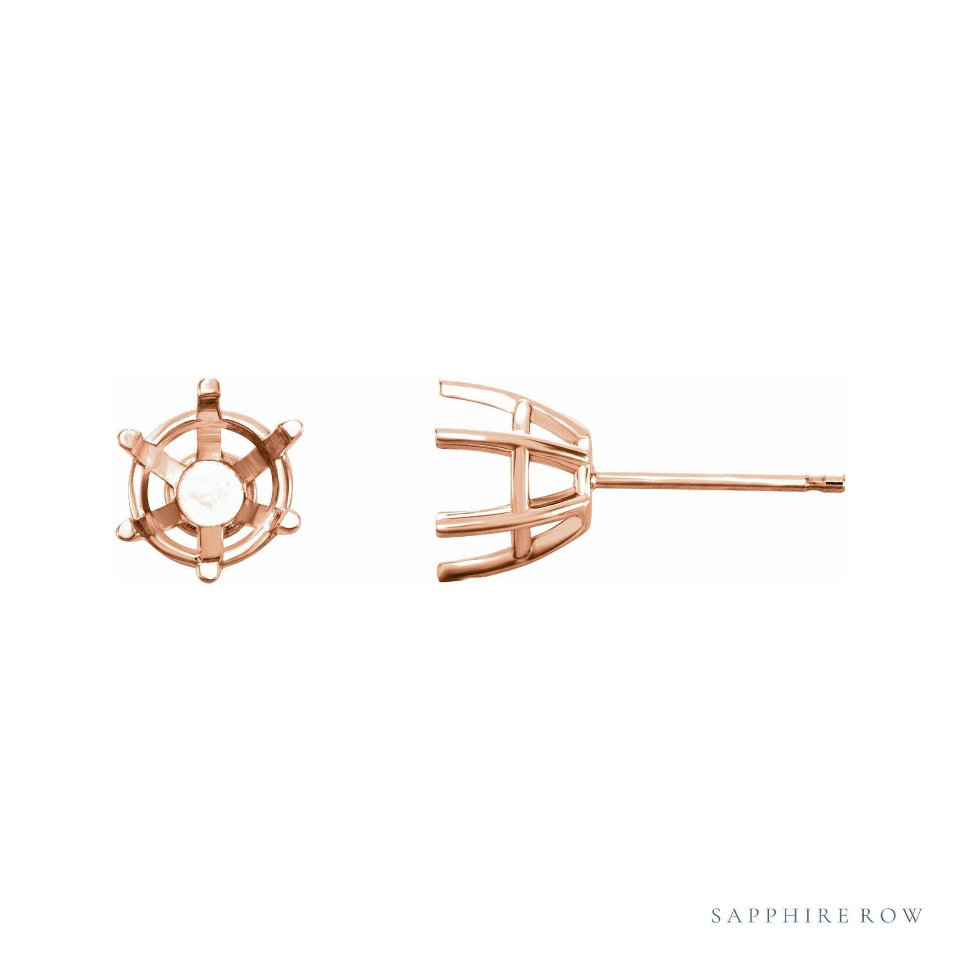 Sapphire Row Round 6-Prong Stud Earrings setting in 14K Rose Gold, shown with a center stone (sold separately)