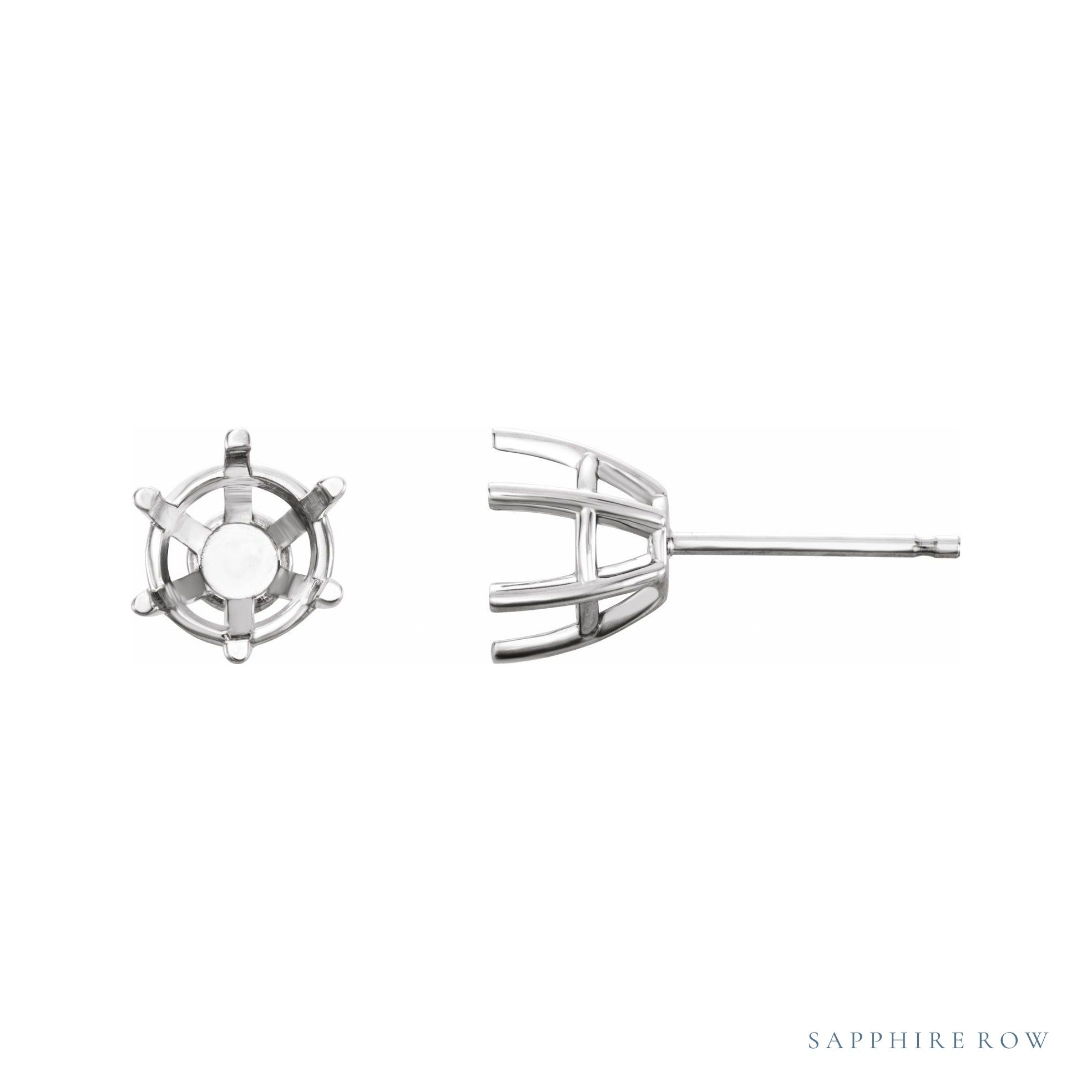 Sapphire Row Round 6-Prong Stud Earrings setting in 14K White Gold, shown with a center stone (sold separately)