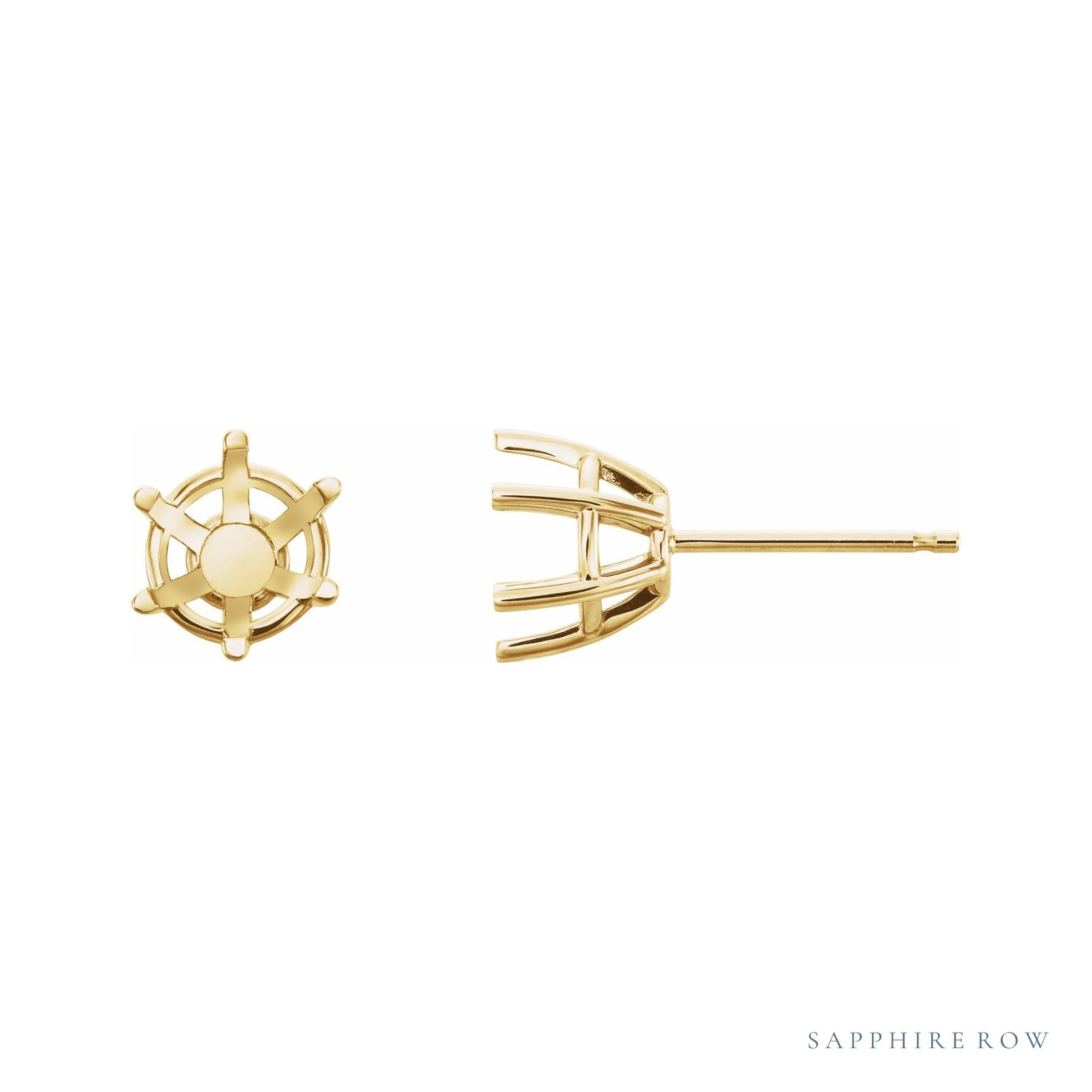 Sapphire Row Round 6-Prong Stud Earrings setting in 14K Yellow Gold, shown with a center stone (sold separately)