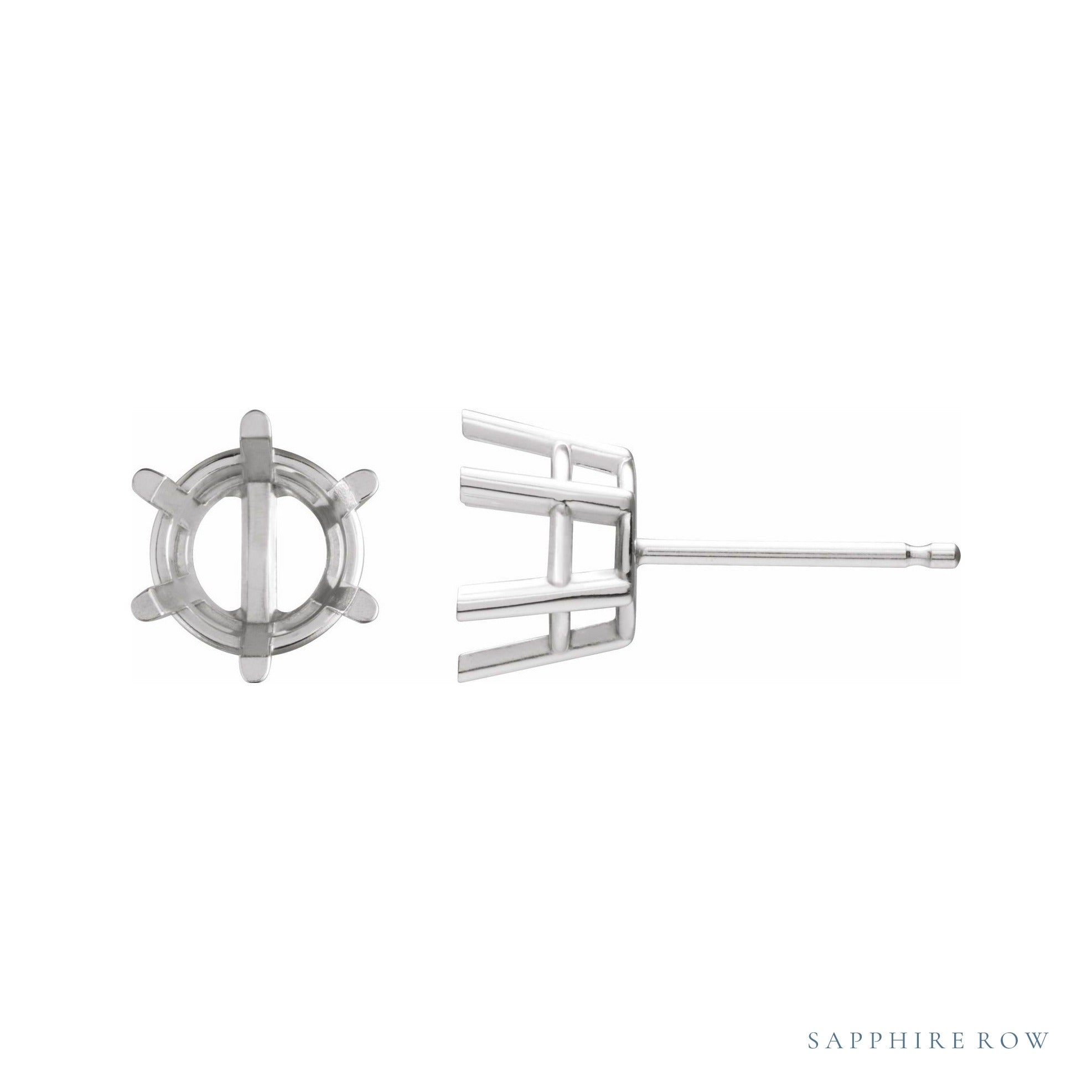 Sapphire Row Round 6-Prong Low Earrings setting in 14K White Gold, shown with a center stone (sold separately)