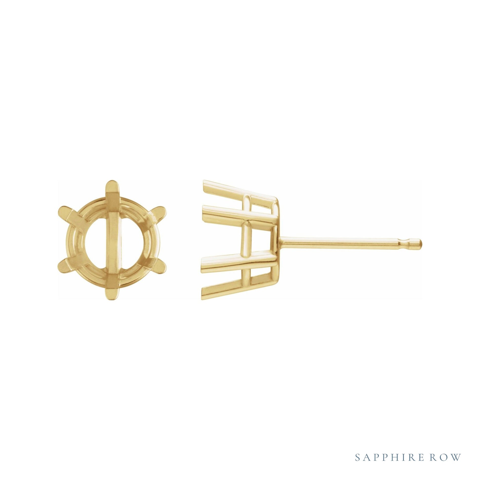 Sapphire Row Round 6-Prong Low Earrings setting in 14K Yellow Gold, shown with a center stone (sold separately)