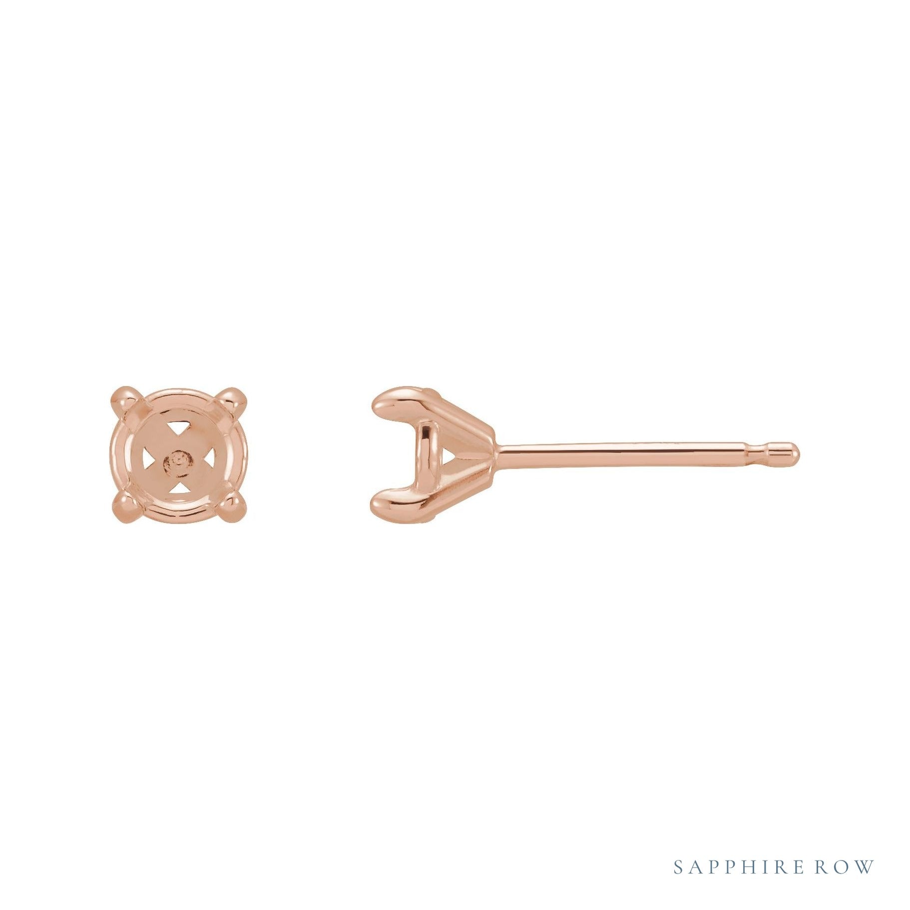 Sapphire Row Round 4-Prong Cocktail-Style Claw Stud Earrings setting in 14K Rose Gold, shown with a center stone (sold separately)