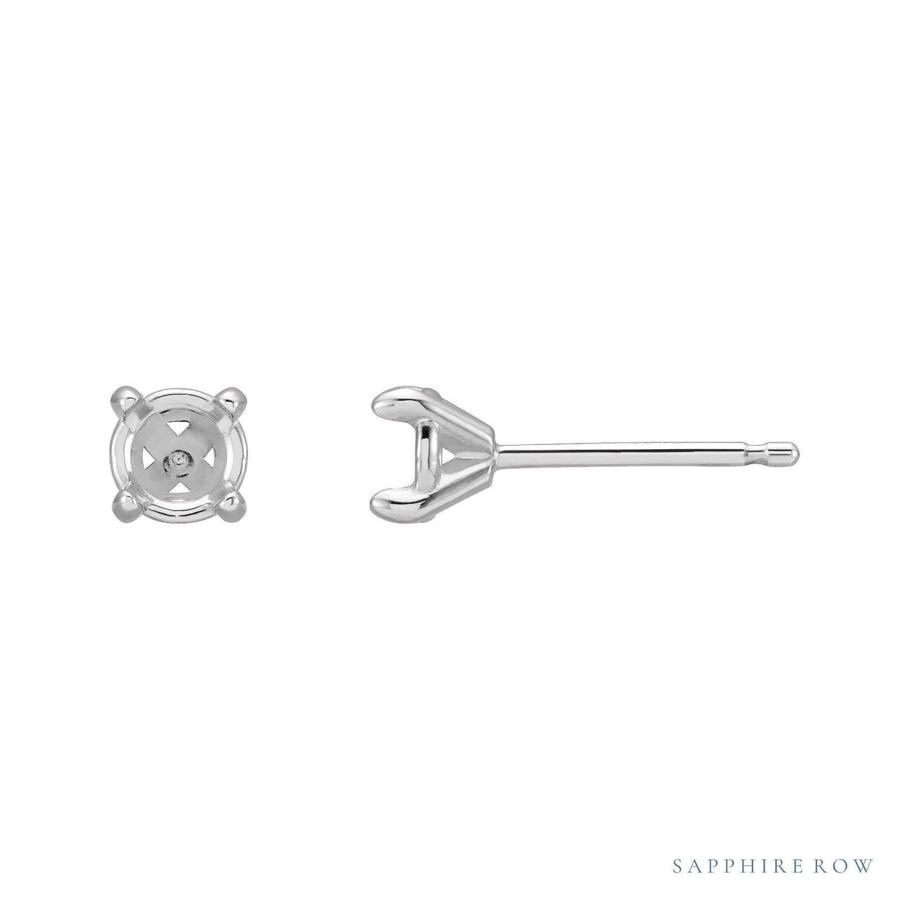 Sapphire Row Round 4-Prong Cocktail-Style Claw Stud Earrings setting in 14K White Gold, shown with a center stone (sold separately)