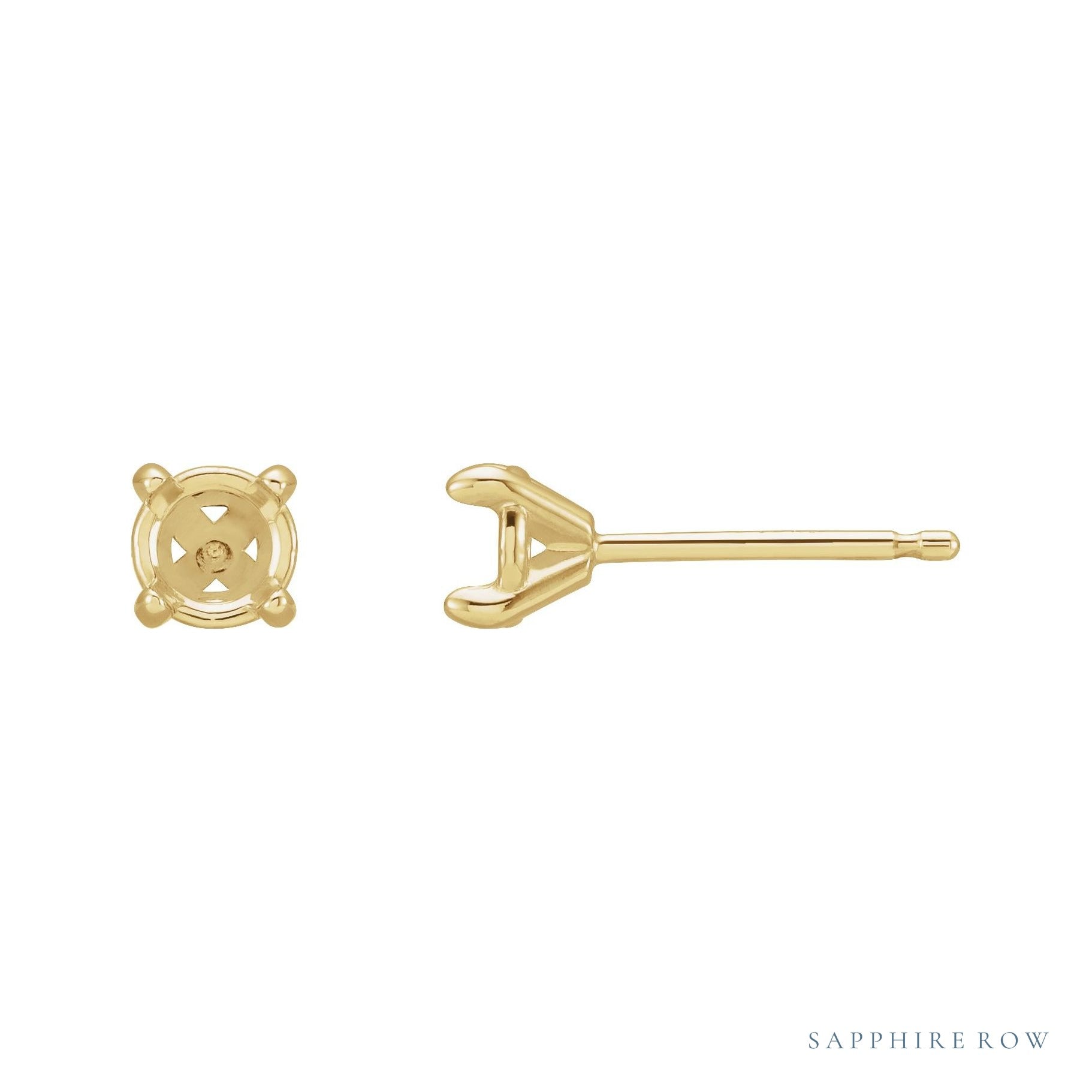 Sapphire Row Round 4-Prong Cocktail-Style Claw Stud Earrings setting in 14K Yellow Gold, shown with a center stone (sold separately)