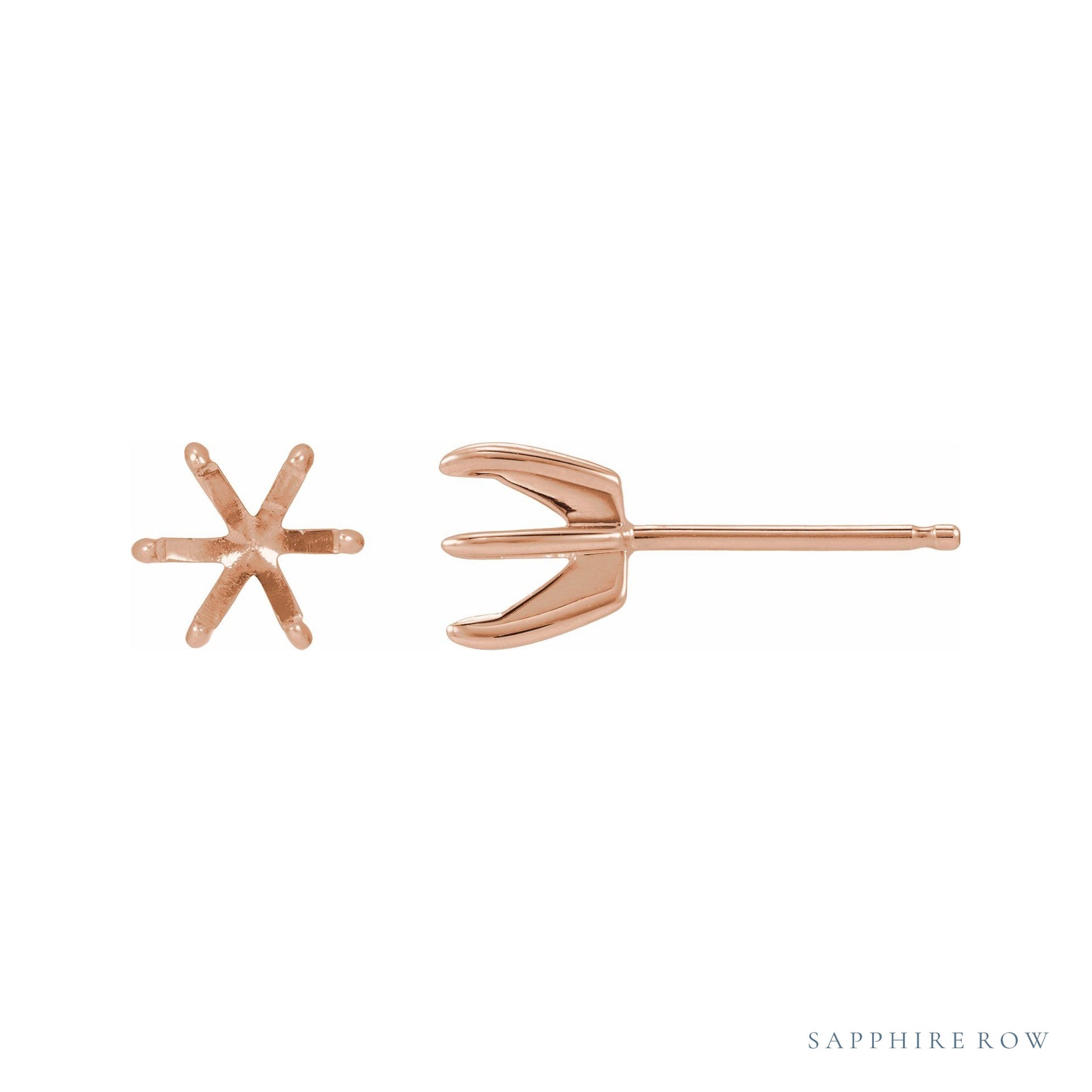 Sapphire Row Round 6-prong Claw Stud Earrings setting in 14K Rose Gold, shown with a center stone (sold separately)