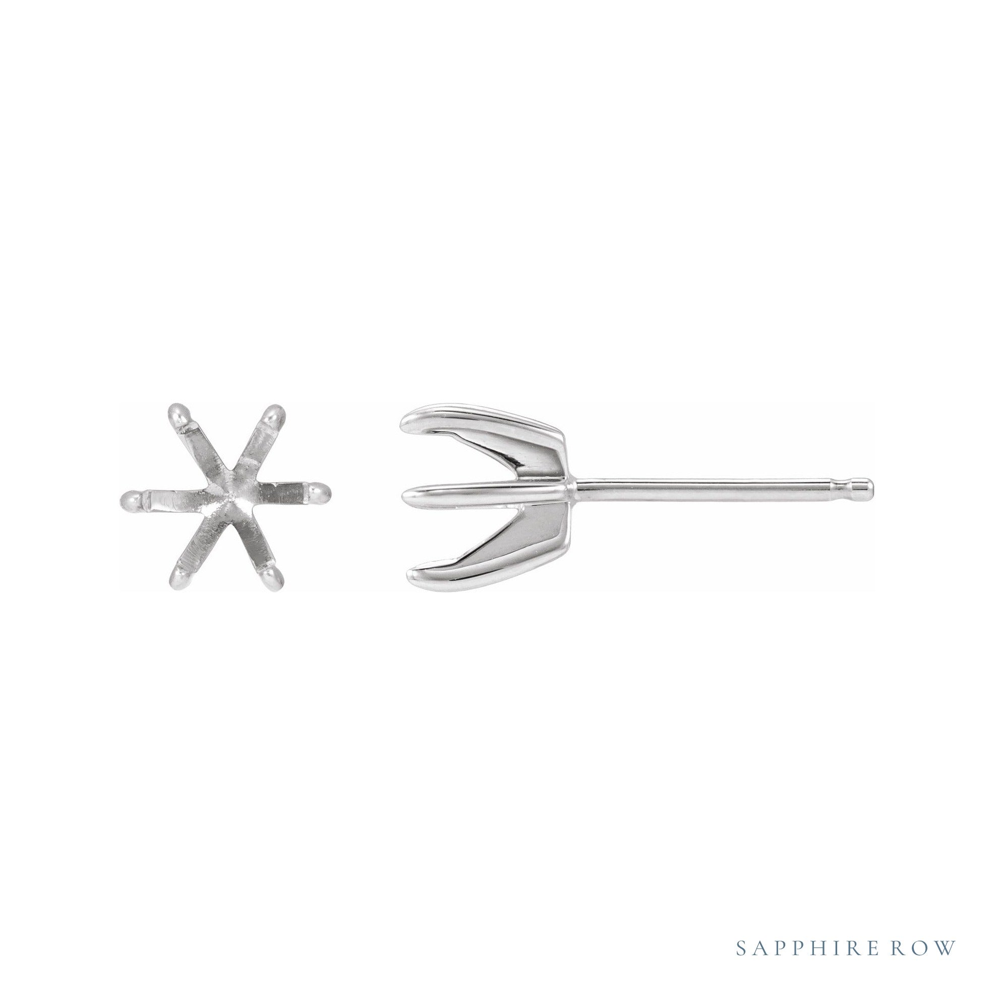 Sapphire Row Round 6-prong Claw Stud Earrings setting in 14K White Gold, shown with a center stone (sold separately)