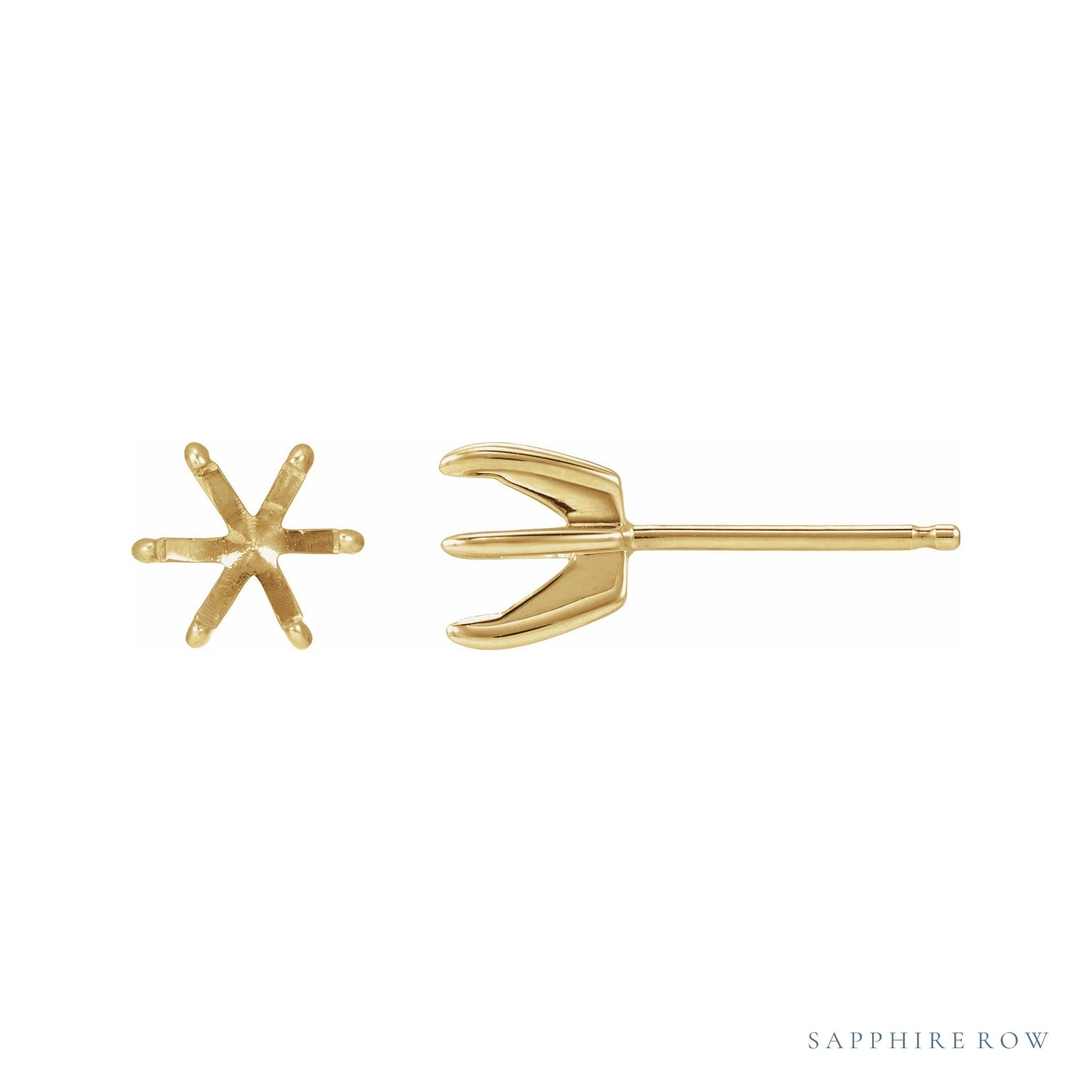 Sapphire Row Round 6-prong Claw Stud Earrings setting in 14K Yellow Gold, shown with a center stone (sold separately)