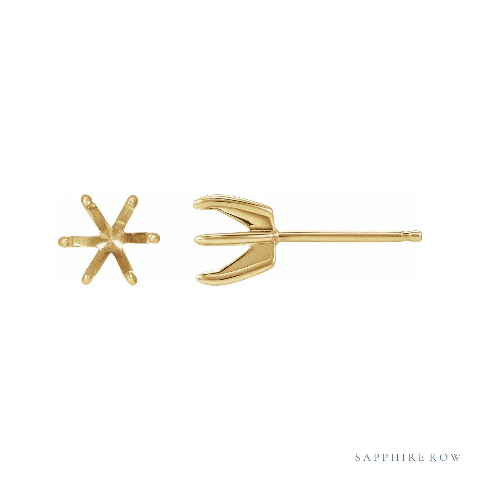 Sapphire Row Round 6-prong Claw Stud Earrings setting in 14K Yellow Gold, shown with a center stone (sold separately)
