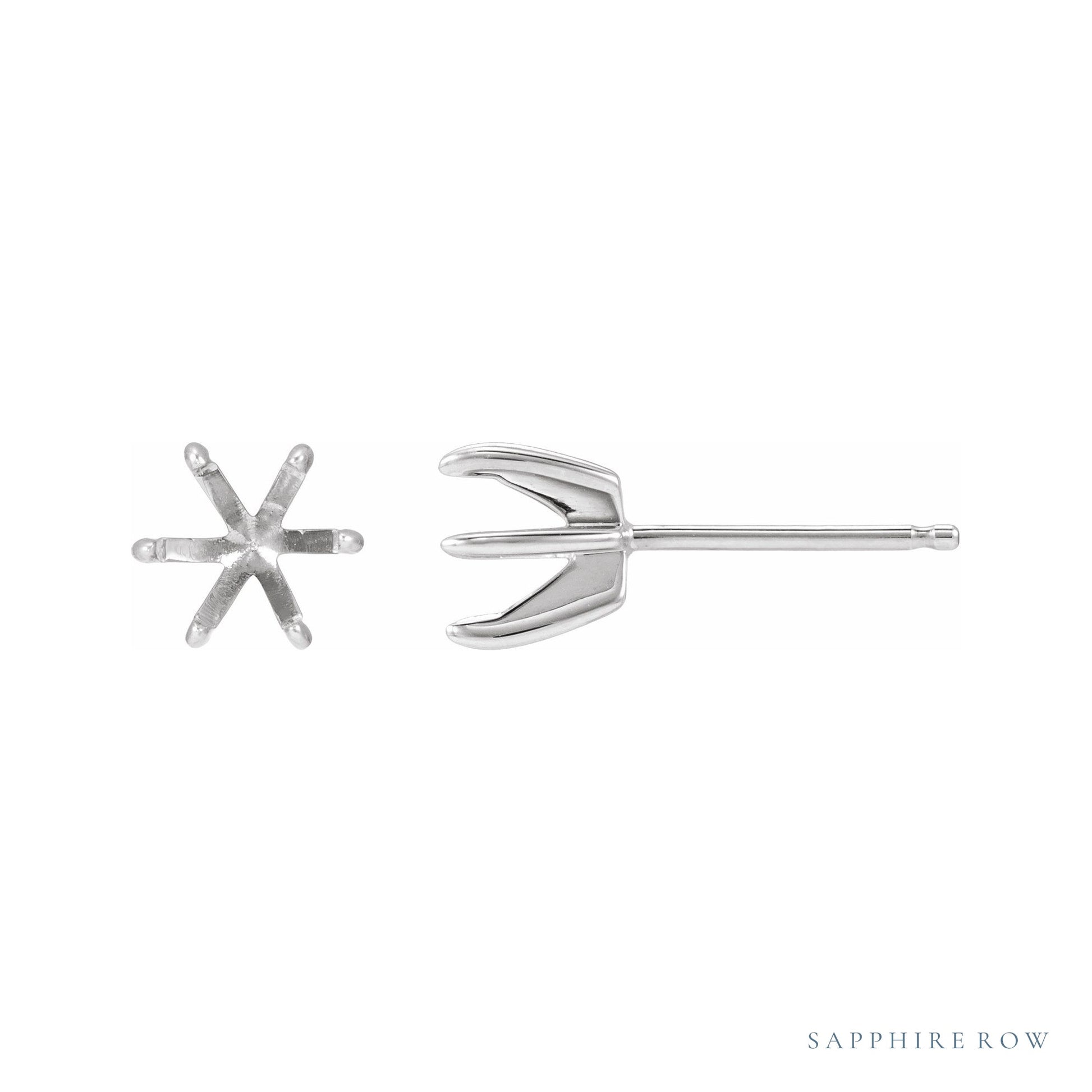 Sapphire Row Round 6-prong Claw Stud Earrings setting in Platinum, shown with a center stone (sold separately)