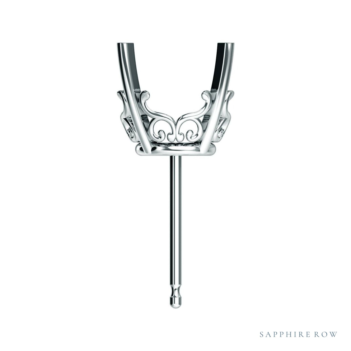 Sapphire Row Round 4-Prong Scroll Stud Earrings setting in Platinum, shown with a center stone (sold separately)
