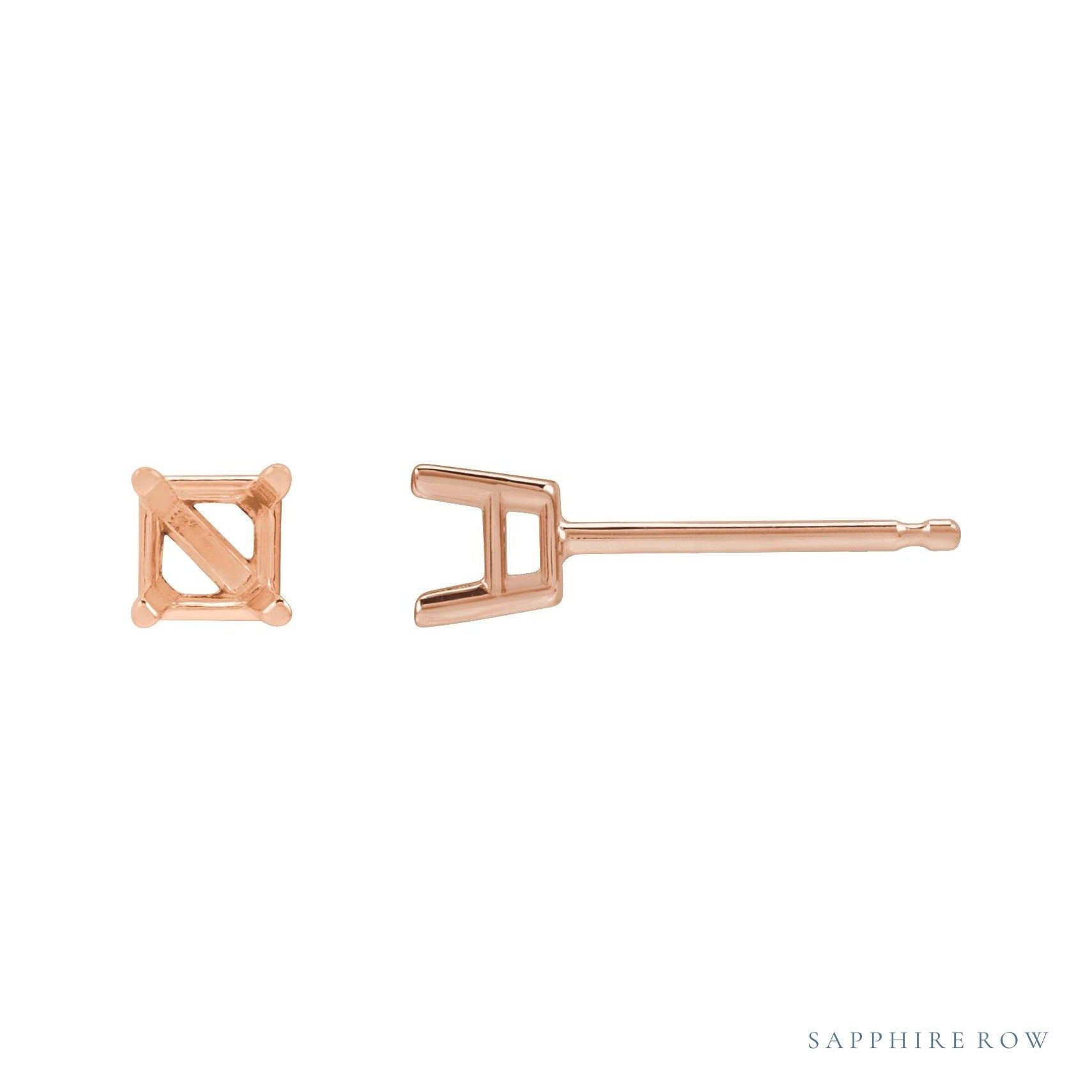 Sapphire Row Solitaire Stud Earrings setting in 14K Rose Gold, shown with a center stone (sold separately)
