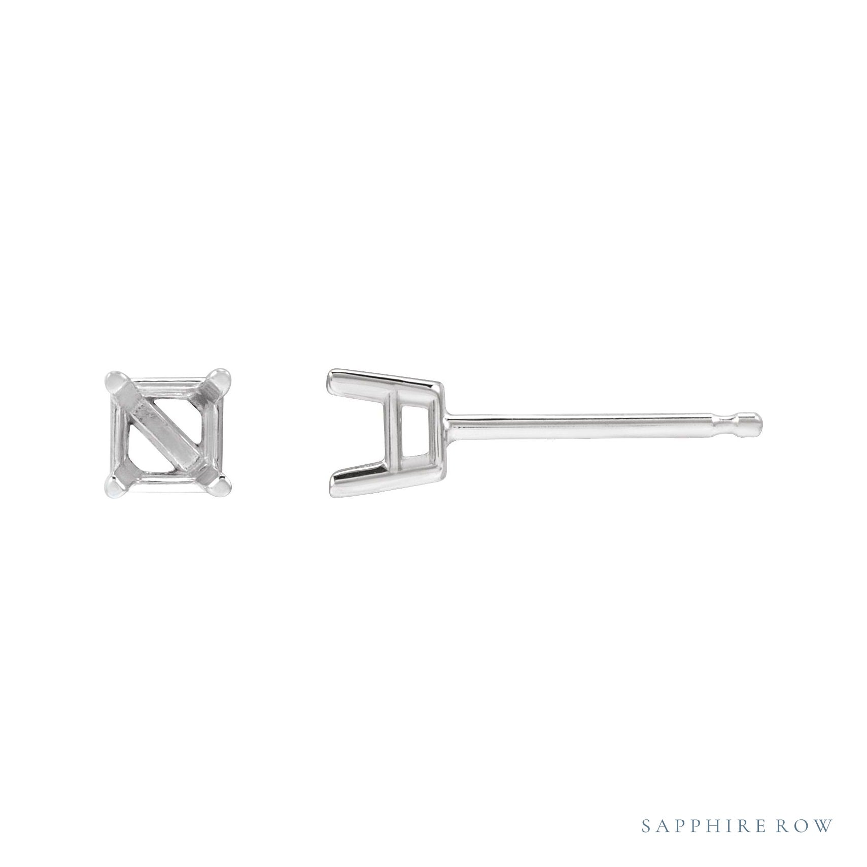 Sapphire Row Solitaire Stud Earrings setting in 14K White Gold, shown with a center stone (sold separately)