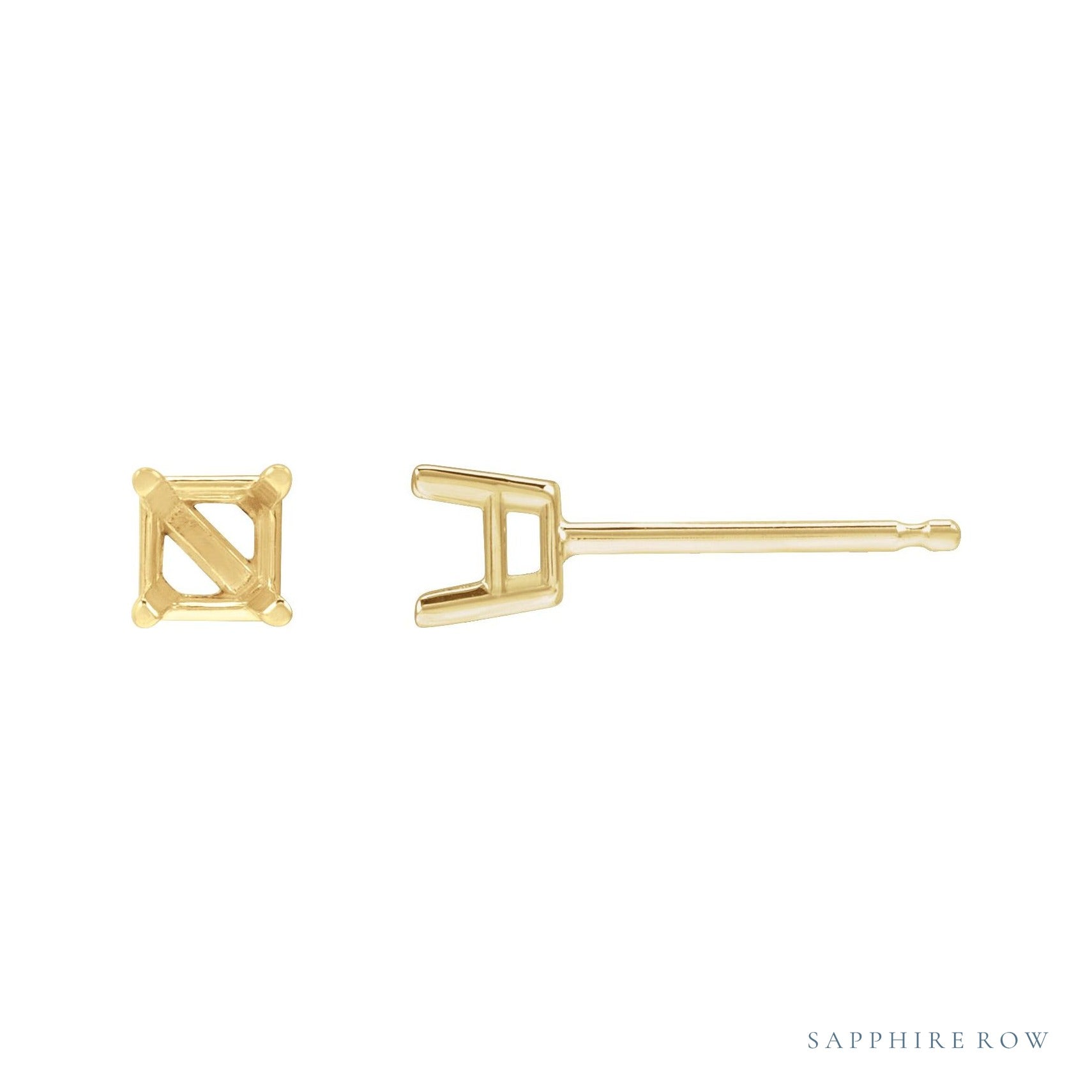 Sapphire Row Solitaire Stud Earrings setting in 14K Yellow Gold, shown with a center stone (sold separately)