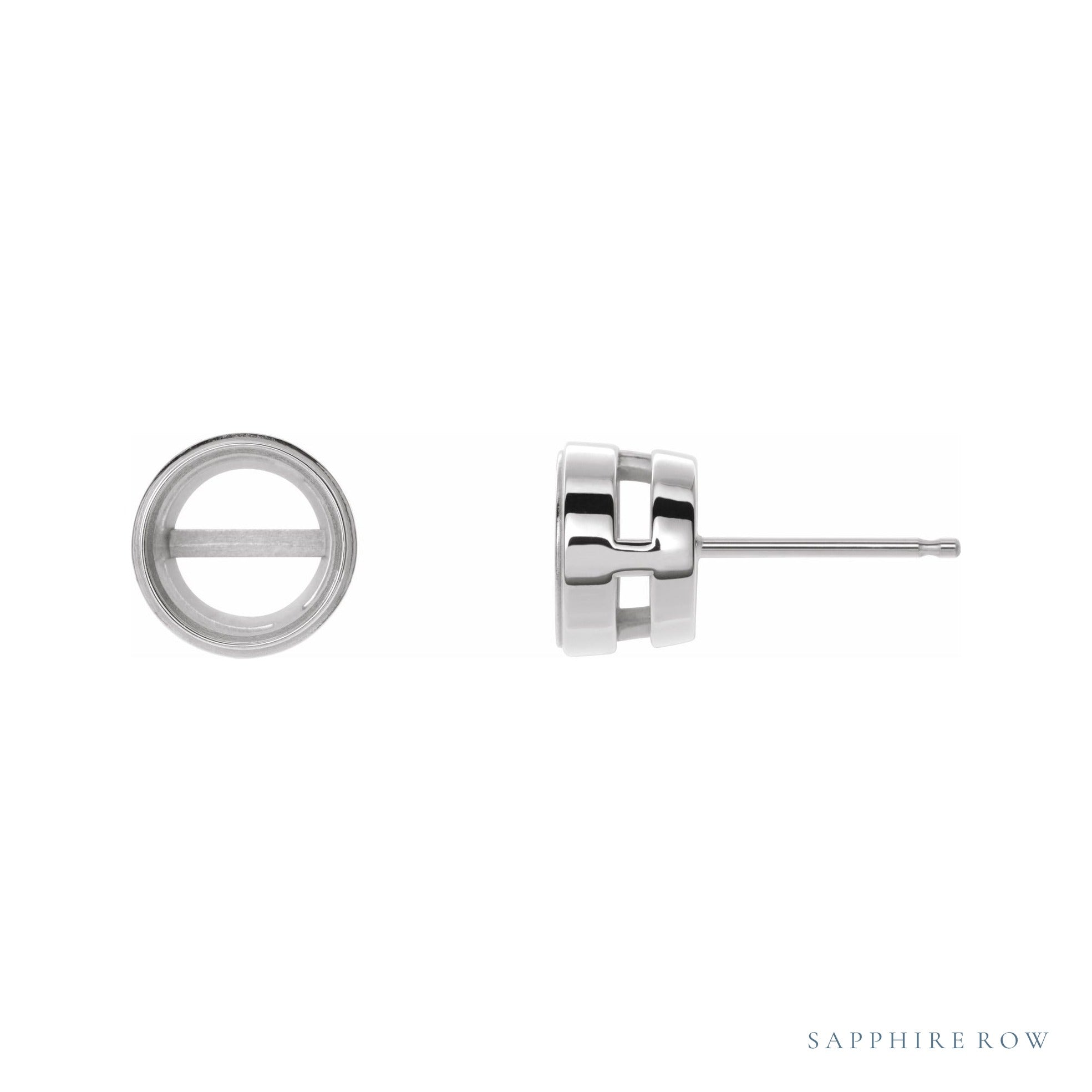 Sapphire Row Round Bezel-Set Stud Earrings setting in 14K White Gold, shown with a center stone (sold separately)