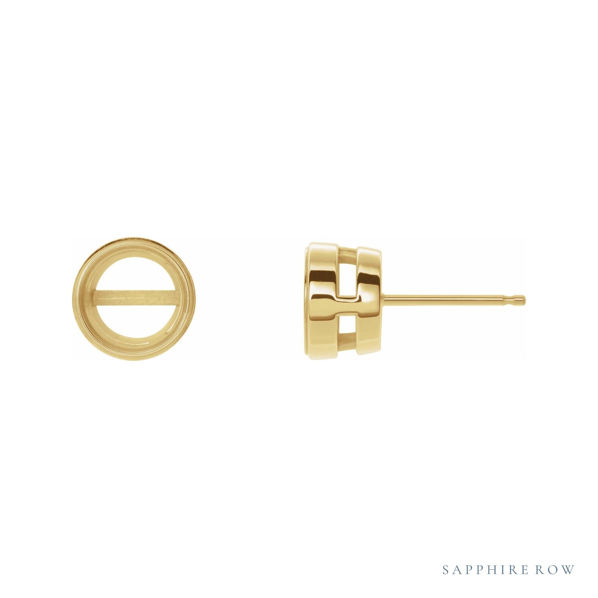 Sapphire Row Round Bezel-Set Stud Earrings setting in 14K Yellow Gold, shown with a center stone (sold separately)