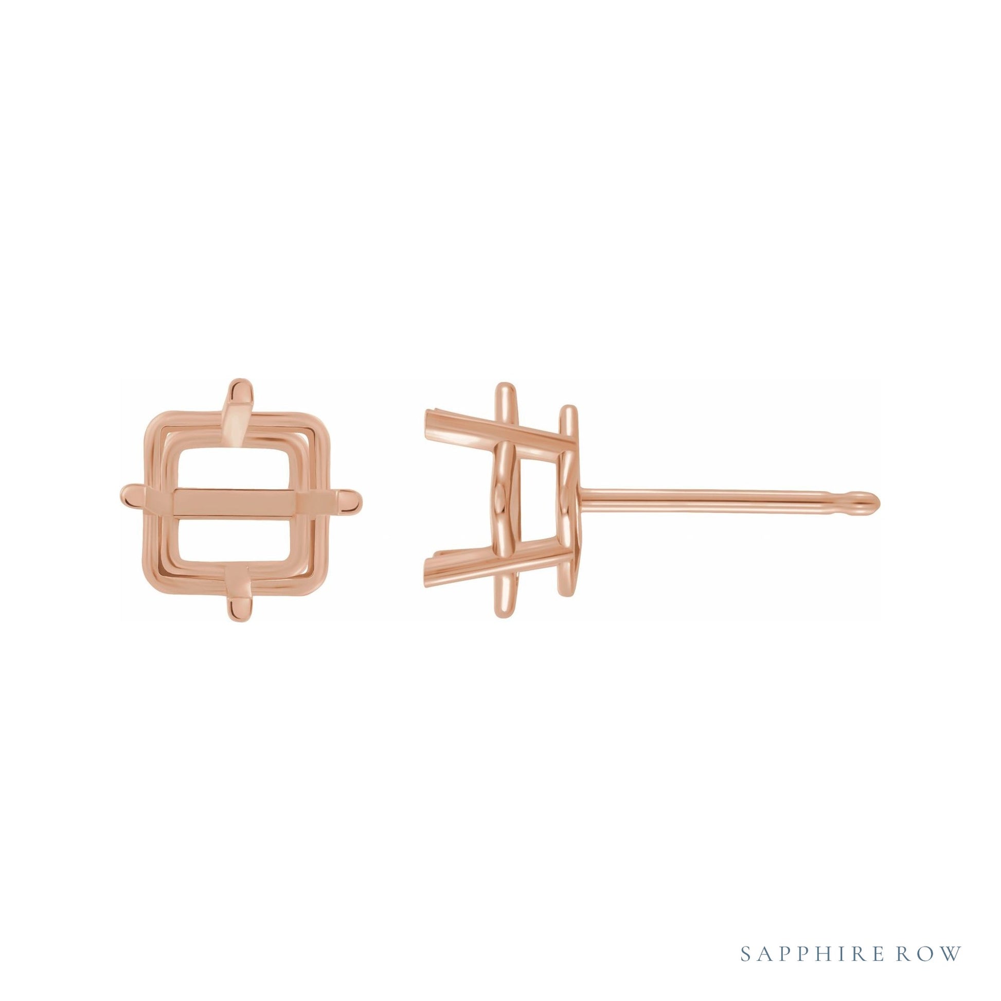 Sapphire Row Square 4-Prong Lightweight Stud Earrings setting in 14K Rose Gold, shown with a center stone (sold separately)