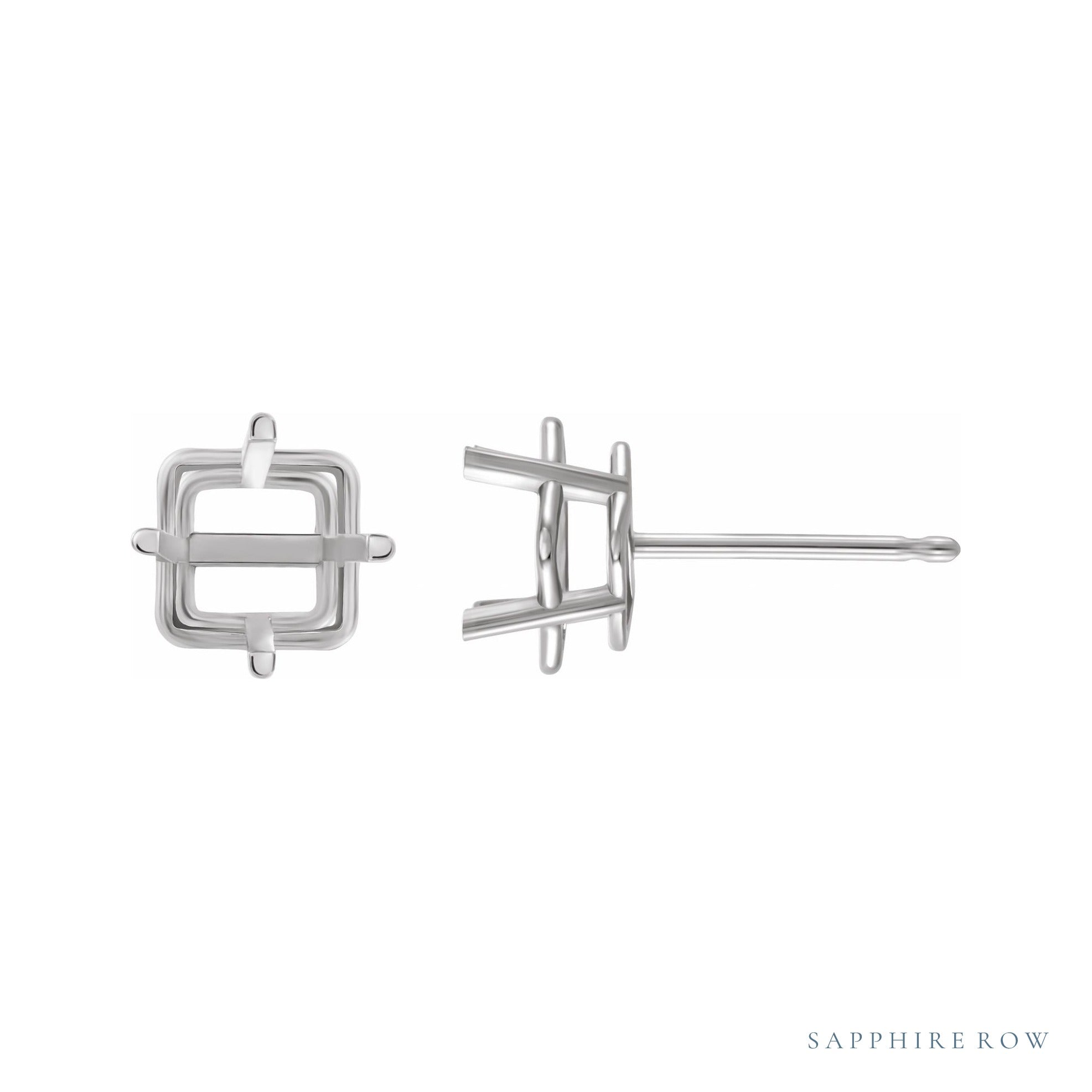 Sapphire Row Square 4-Prong Lightweight Stud Earrings setting in 14K White Gold, shown with a center stone (sold separately)