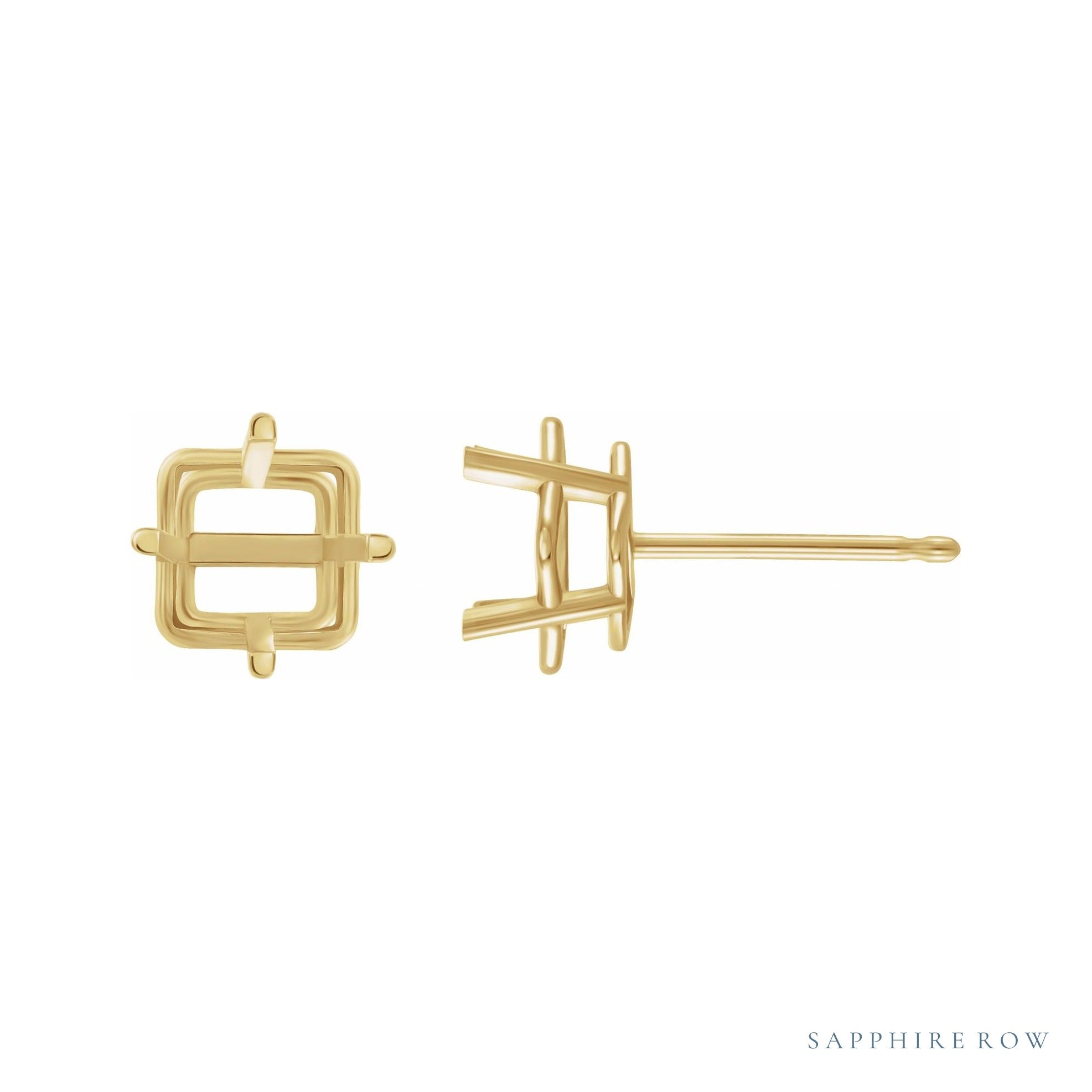Sapphire Row Square 4-Prong Lightweight Stud Earrings setting in 14K Yellow Gold, shown with a center stone (sold separately)