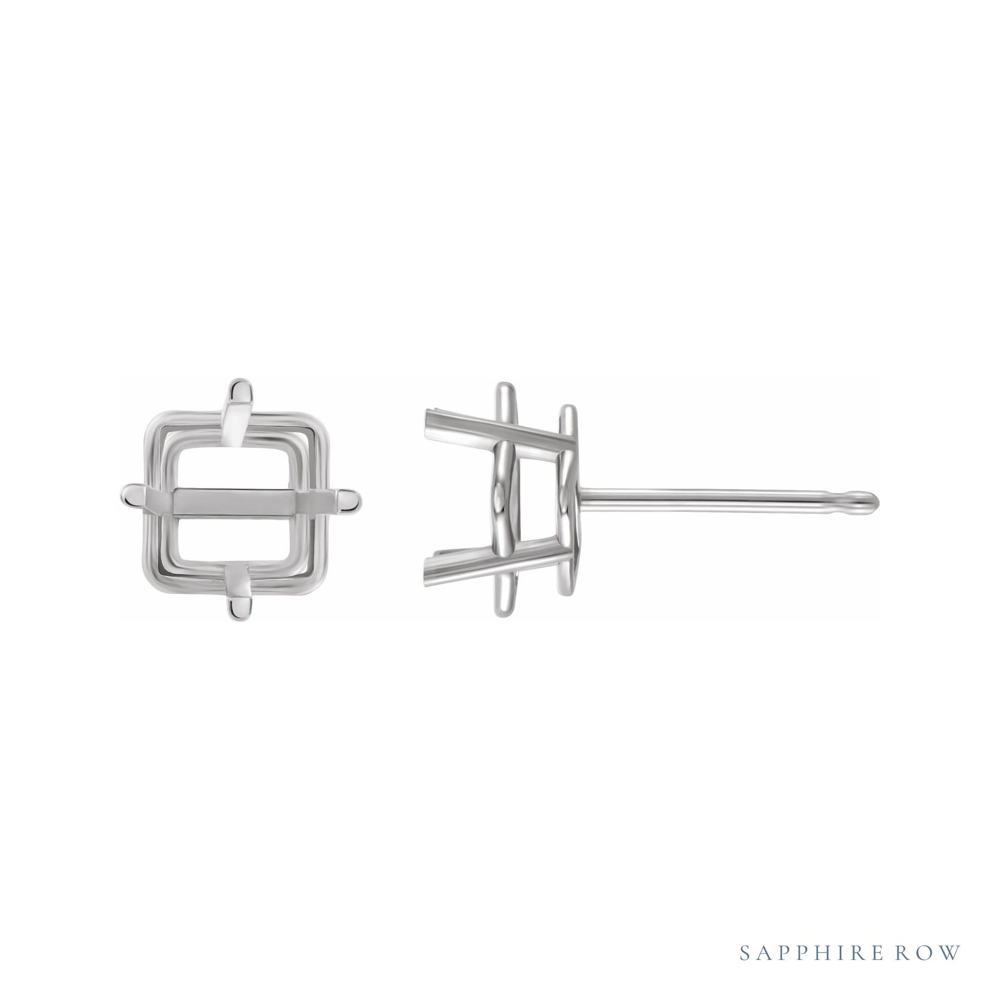 Sapphire Row Square 4-Prong Lightweight Stud Earrings setting in Platinum, shown with a center stone (sold separately)