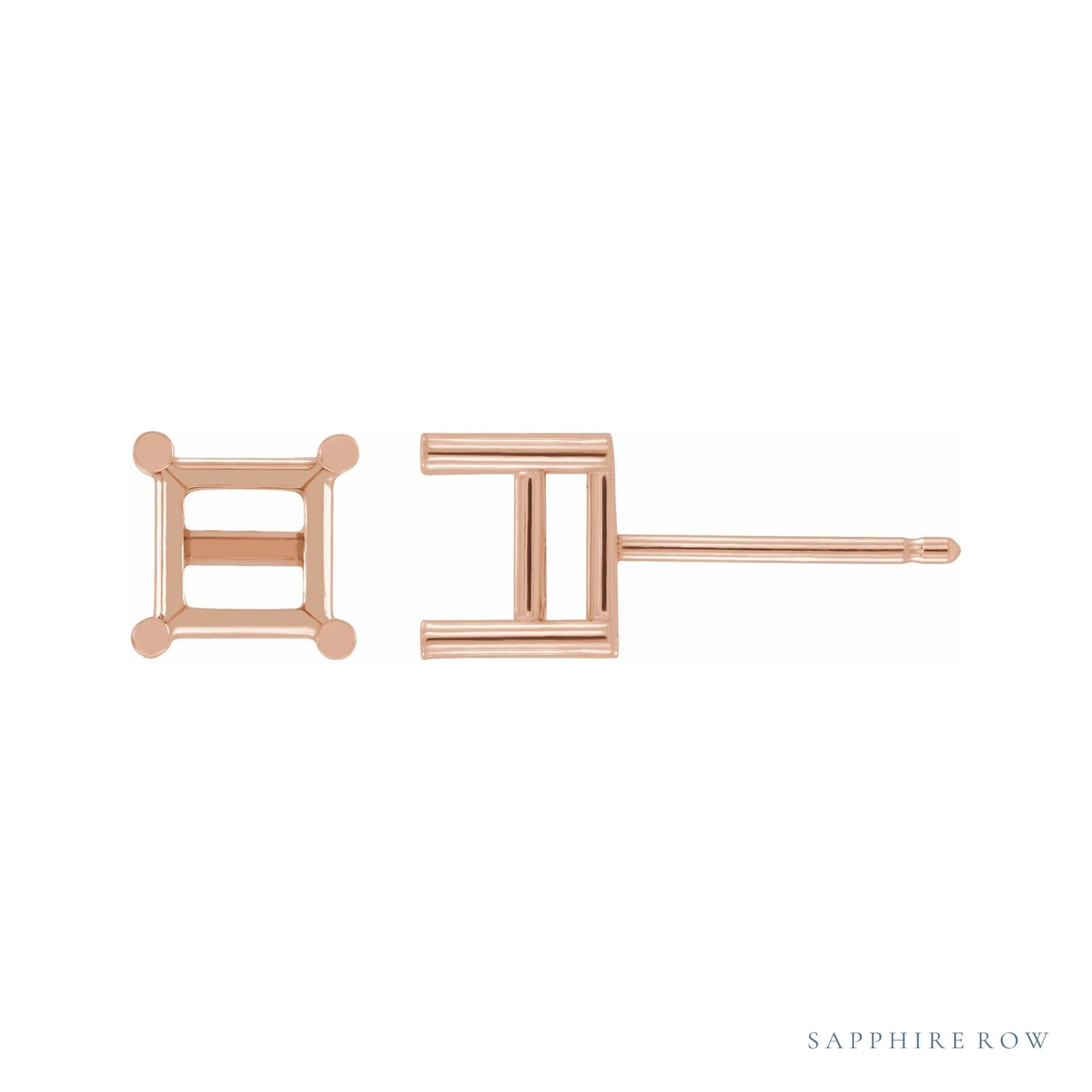 Sapphire Row Square 4-Prong Stud Earrings setting in 14K Rose Gold, shown with a center stone (sold separately)