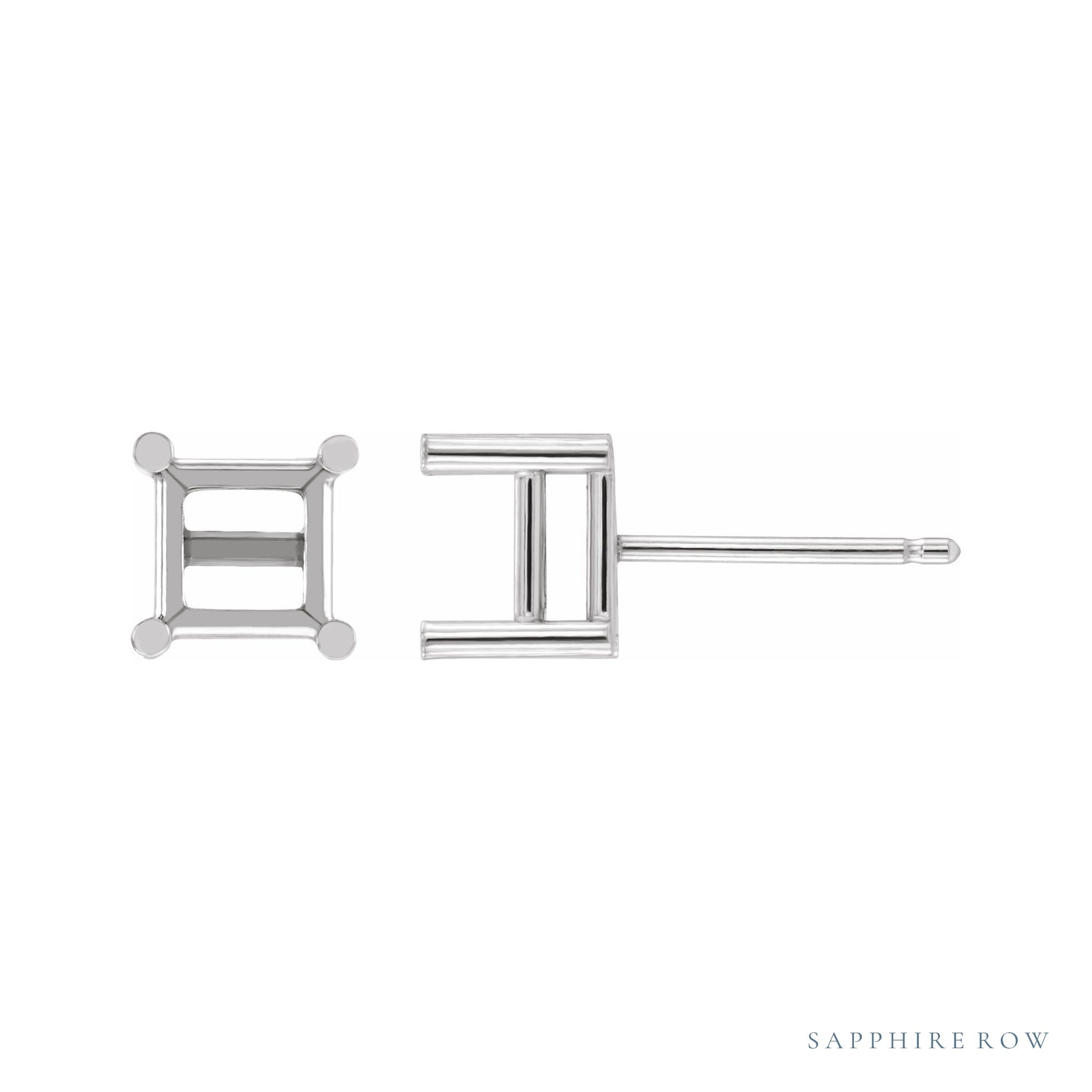 Sapphire Row Square 4-Prong Stud Earrings setting in 14K White Gold, shown with a center stone (sold separately)