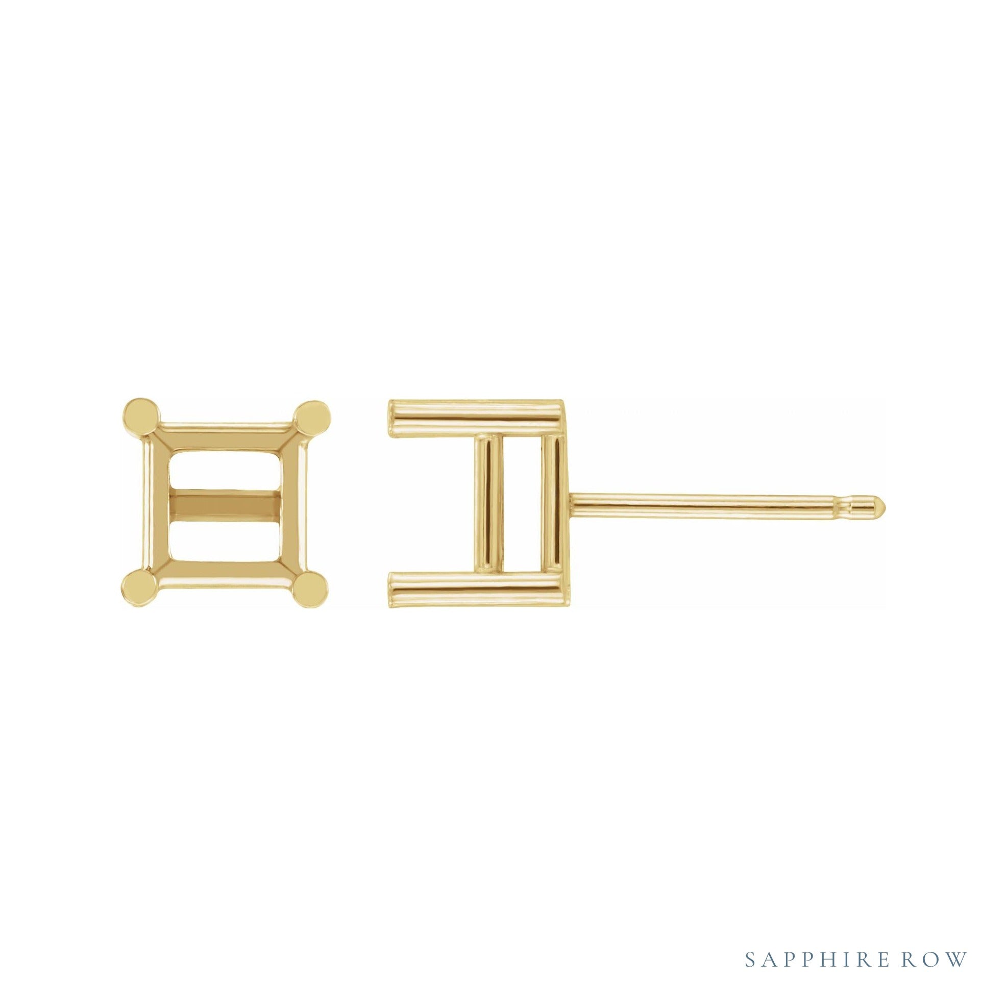 Sapphire Row Square 4-Prong Stud Earrings setting in 14K Yellow Gold, shown with a center stone (sold separately)