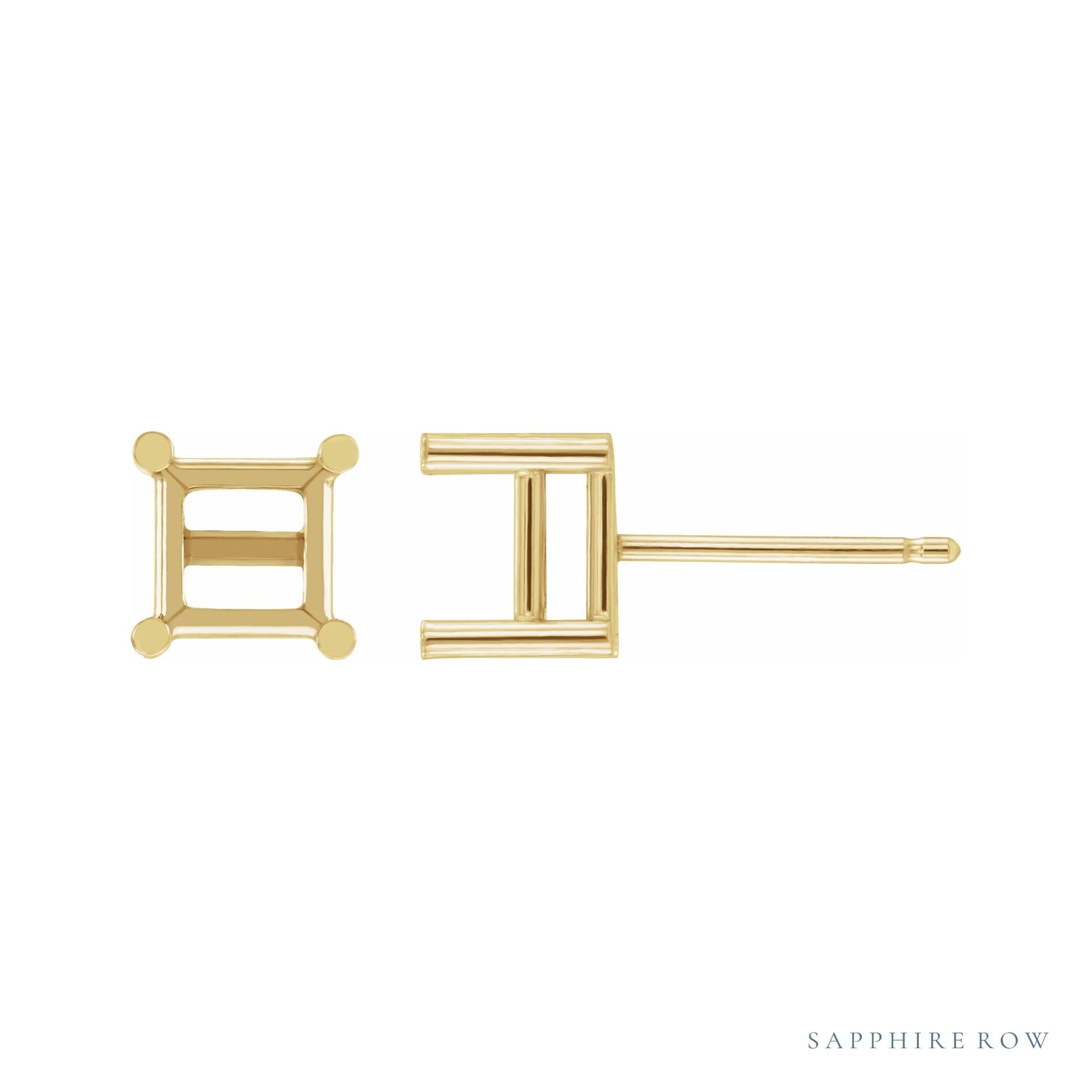 Sapphire Row Square 4-Prong Stud Earrings setting in 14K Yellow Gold, shown with a center stone (sold separately)