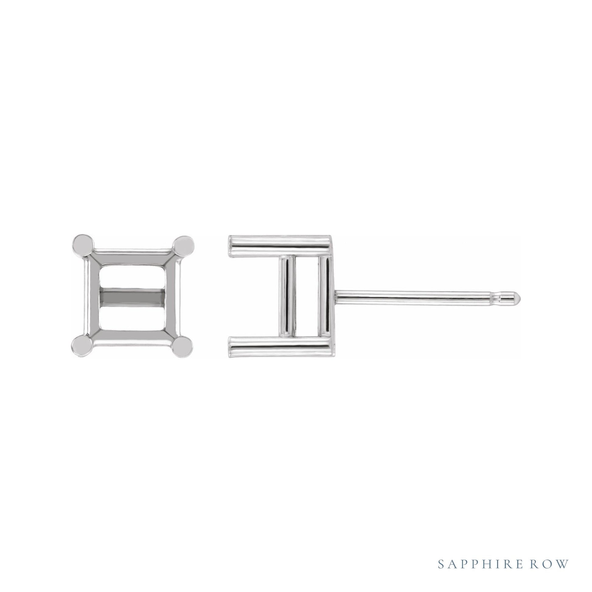 Sapphire Row Square 4-Prong Stud Earrings setting in Platinum, shown with a center stone (sold separately)