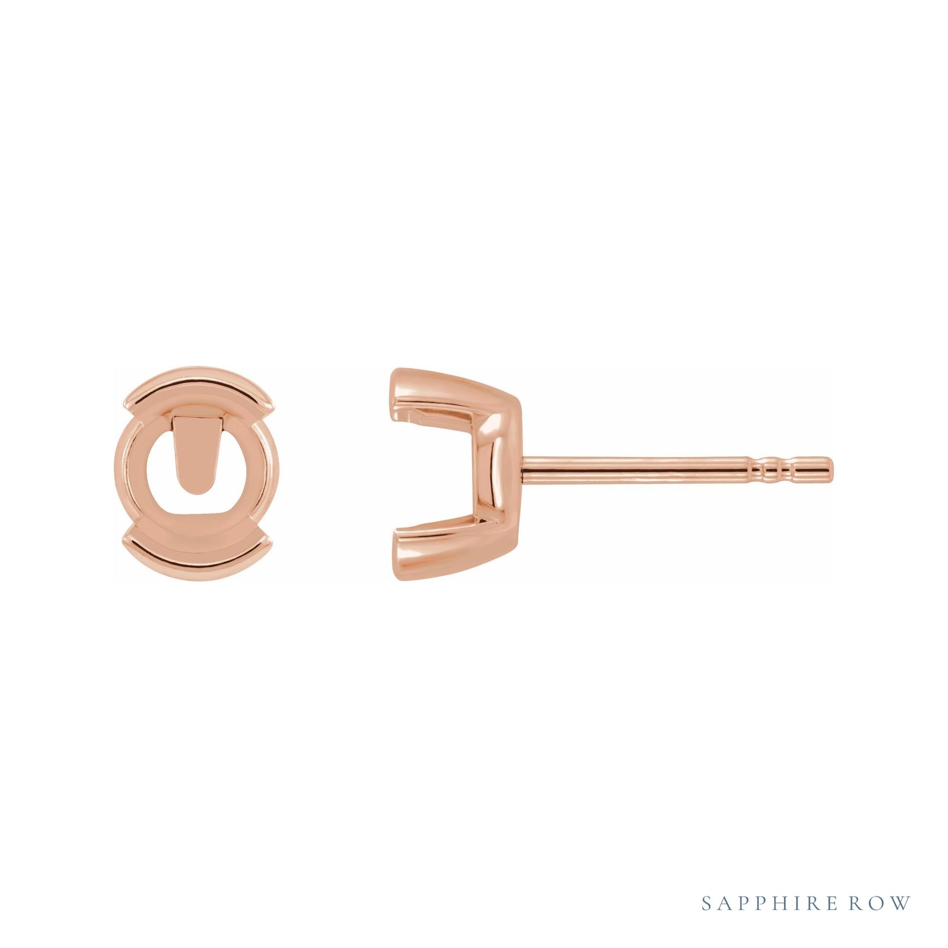 Sapphire Row Round Half-Bezel Earrings with Protektor® Post setting in 14K Rose Gold, shown with a center stone (sold separately)