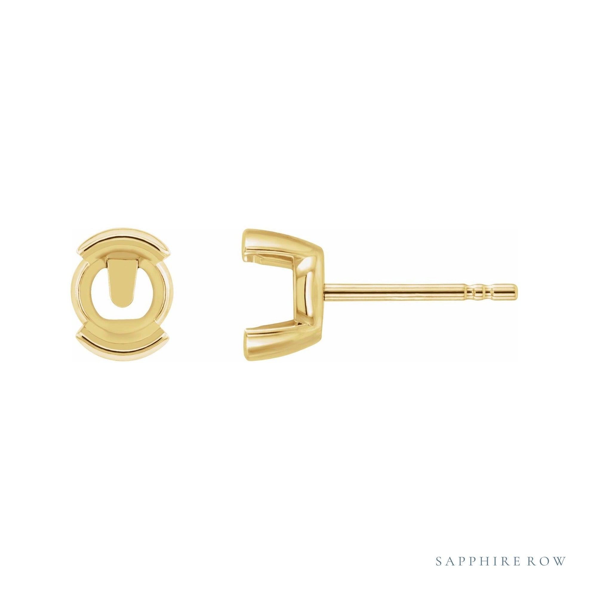 Sapphire Row Round Half-Bezel Earrings with Protektor® Post setting in 14K Yellow Gold, shown with a center stone (sold separately)