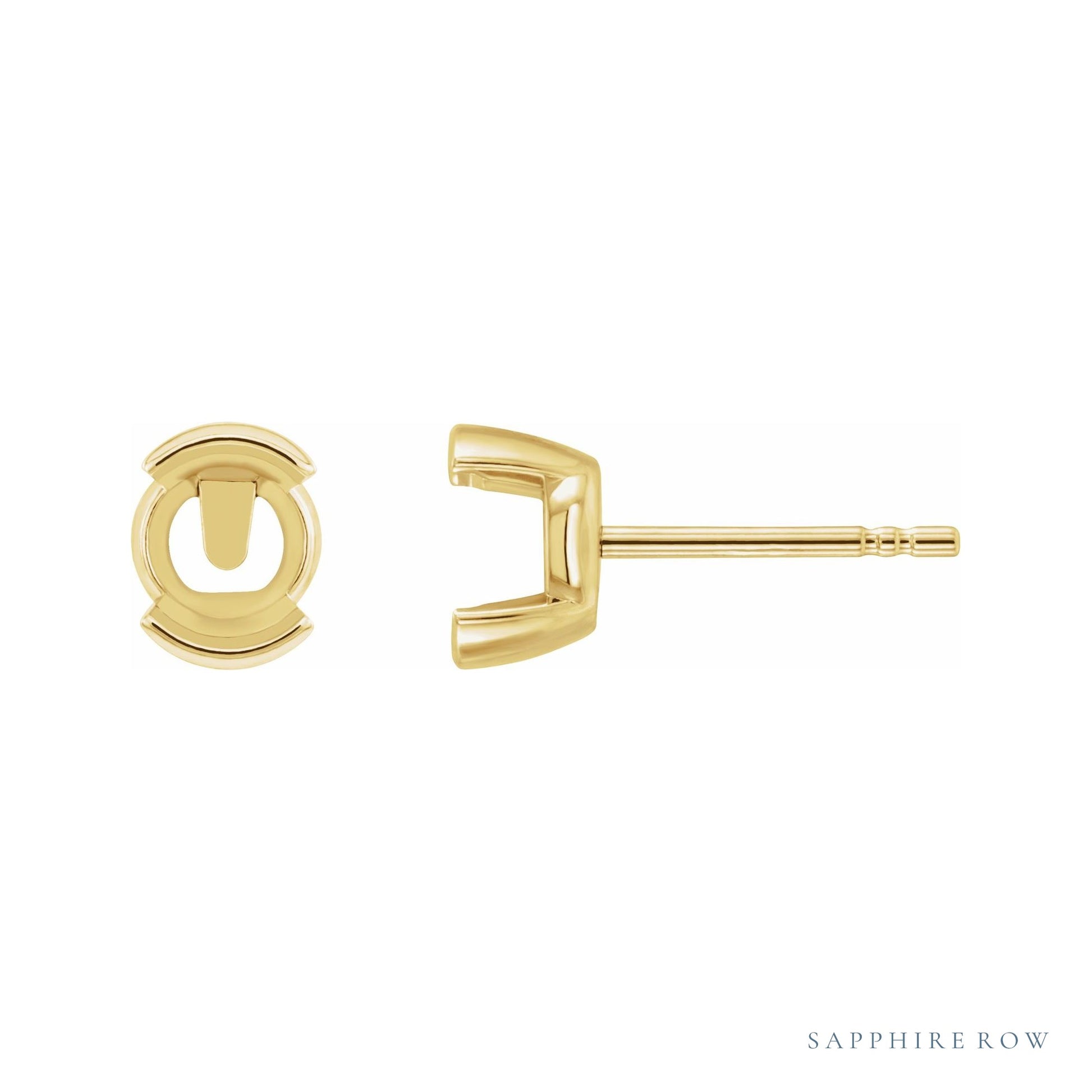 Sapphire Row Round Half-Bezel Earrings with Protektor® Post setting in 14K Yellow Gold, shown with a center stone (sold separately)