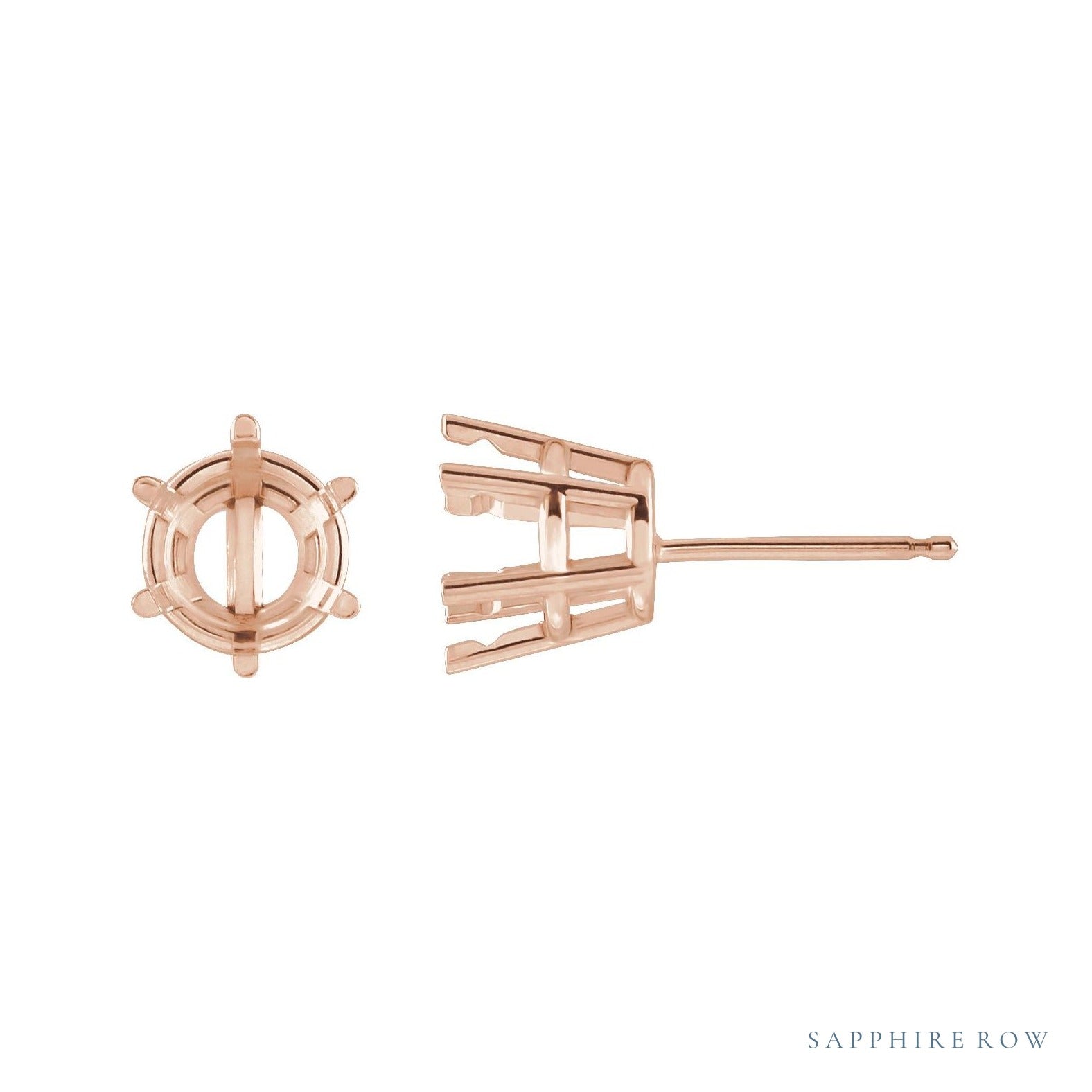 Sapphire Row Round 6-Prong Pre-Notched Earrings setting in 14K Rose Gold, shown with a center stone (sold separately)
