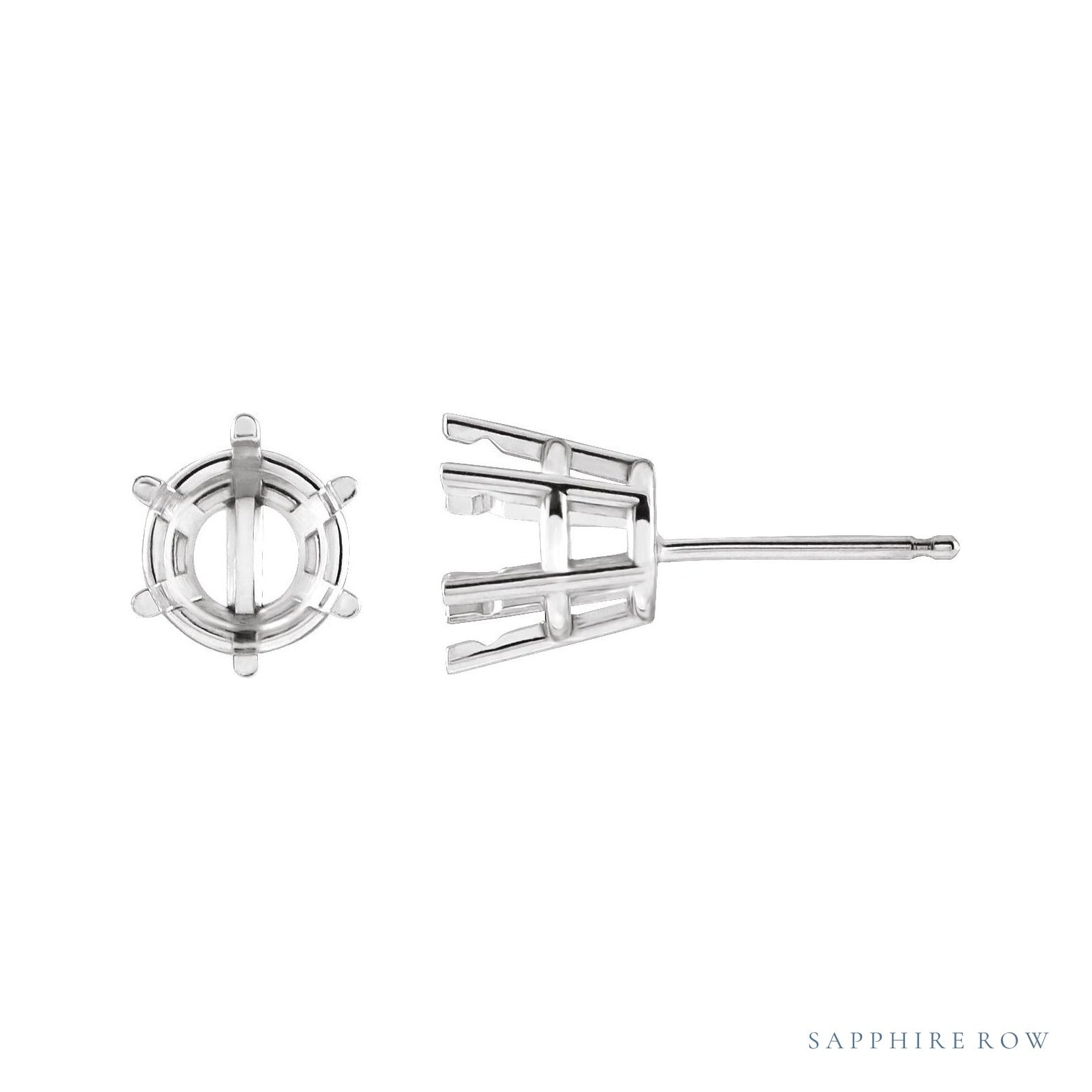 Sapphire Row Round 6-Prong Pre-Notched Earrings setting in 14K White Gold, shown with a center stone (sold separately)