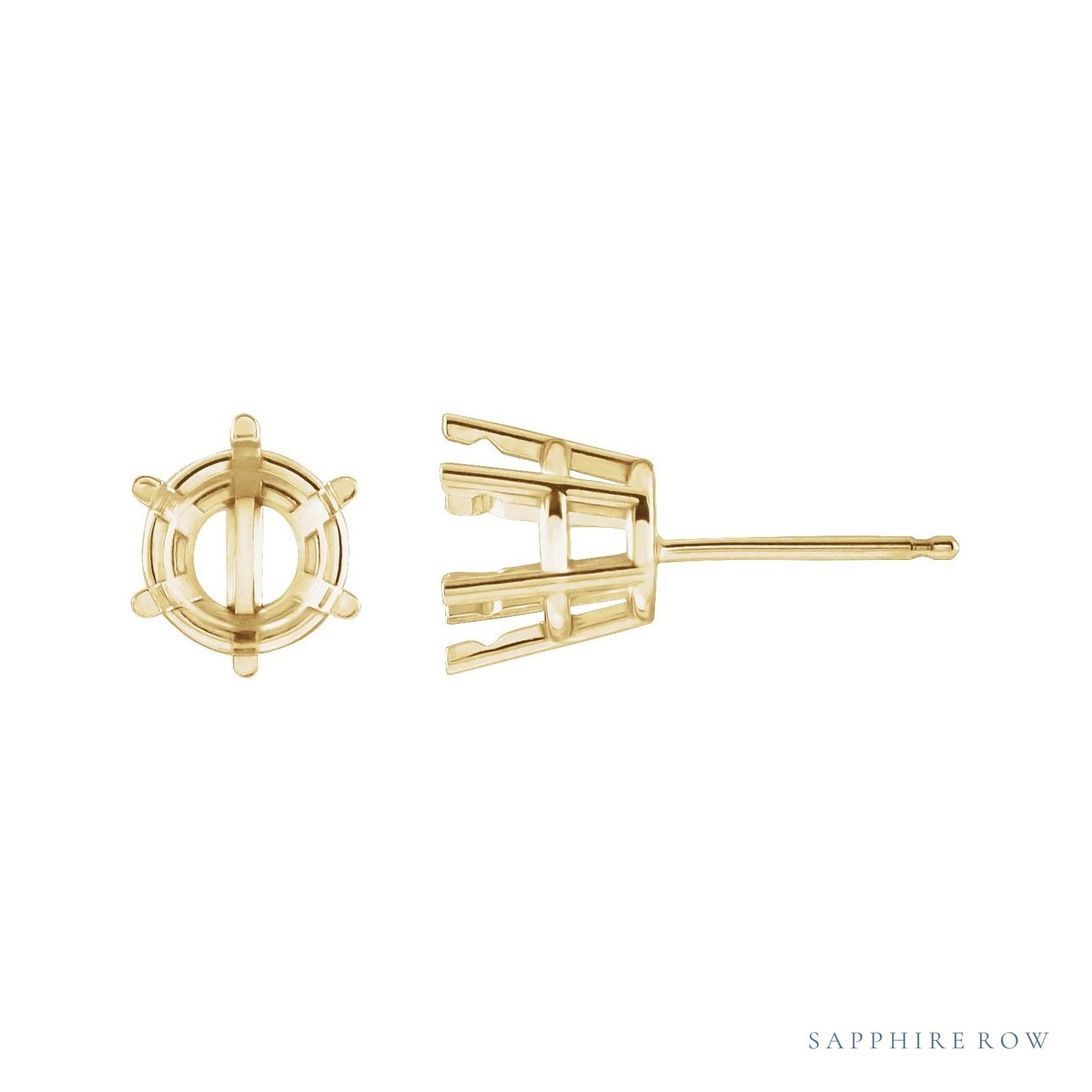 Sapphire Row Round 6-Prong Pre-Notched Earrings setting in 14K Yellow Gold, shown with a center stone (sold separately)