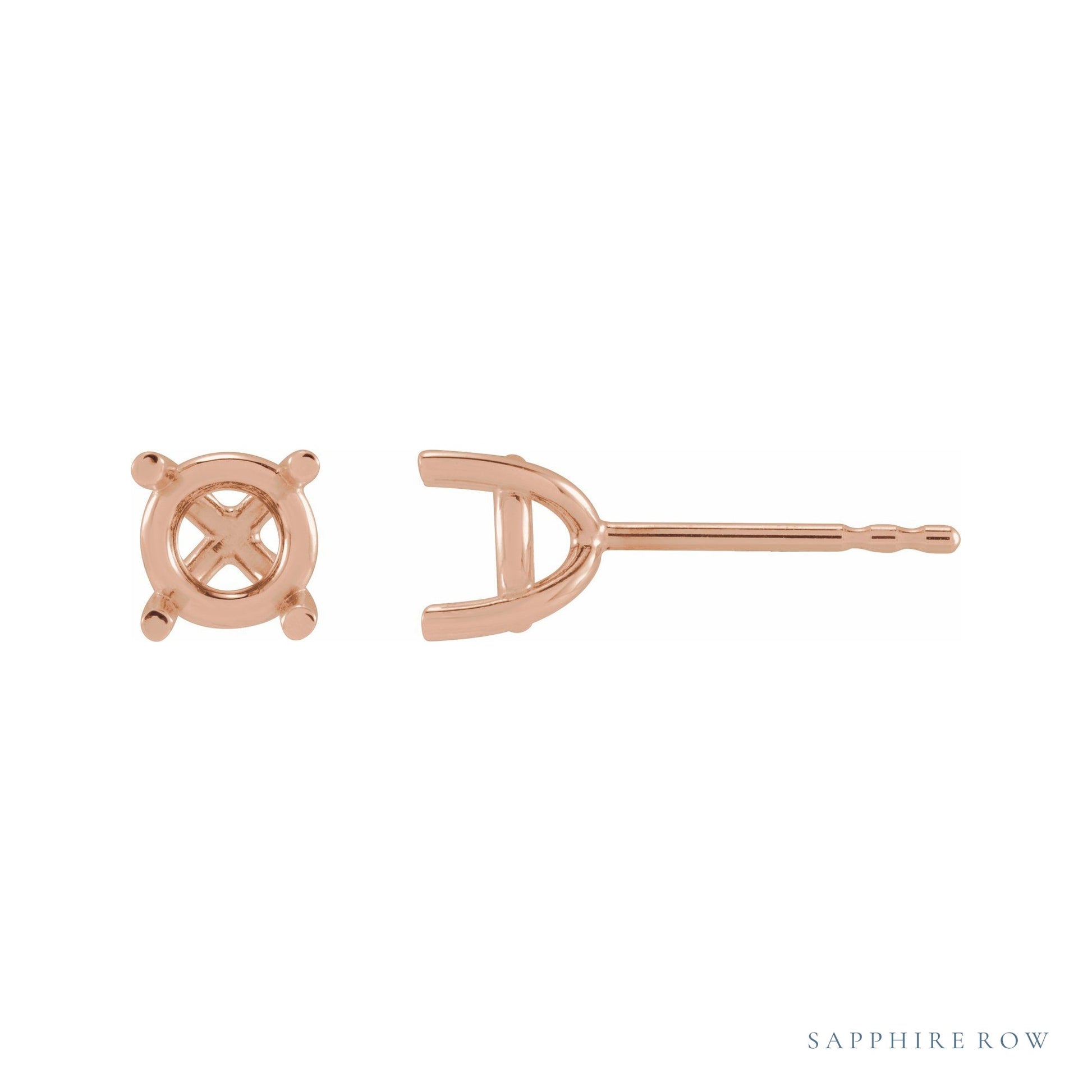Sapphire Row Round 4-Prong Earrings setting in 14K Rose Gold, shown with a center stone (sold separately)