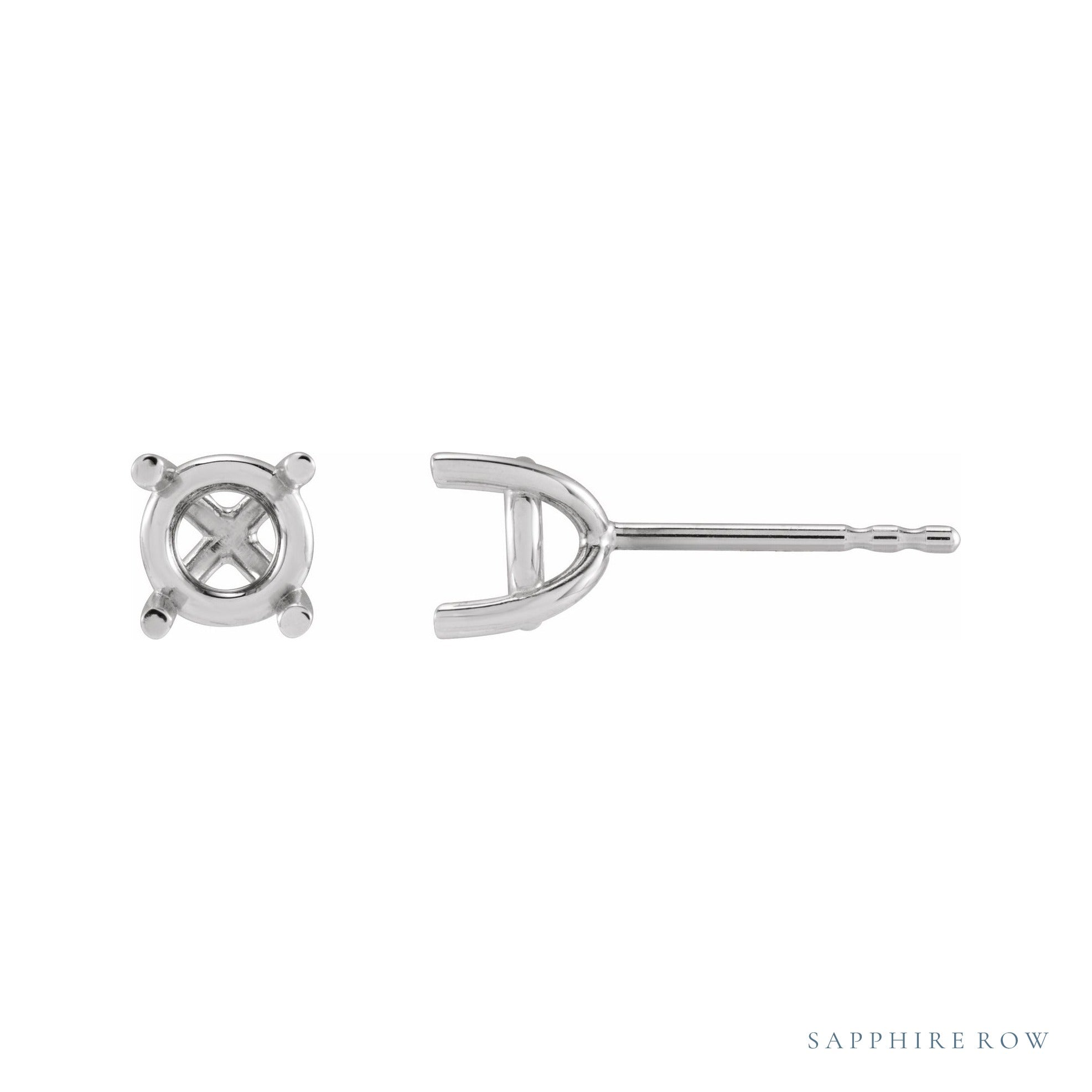 Sapphire Row Round 4-Prong Earrings setting in 14K White Gold, shown with a center stone (sold separately)