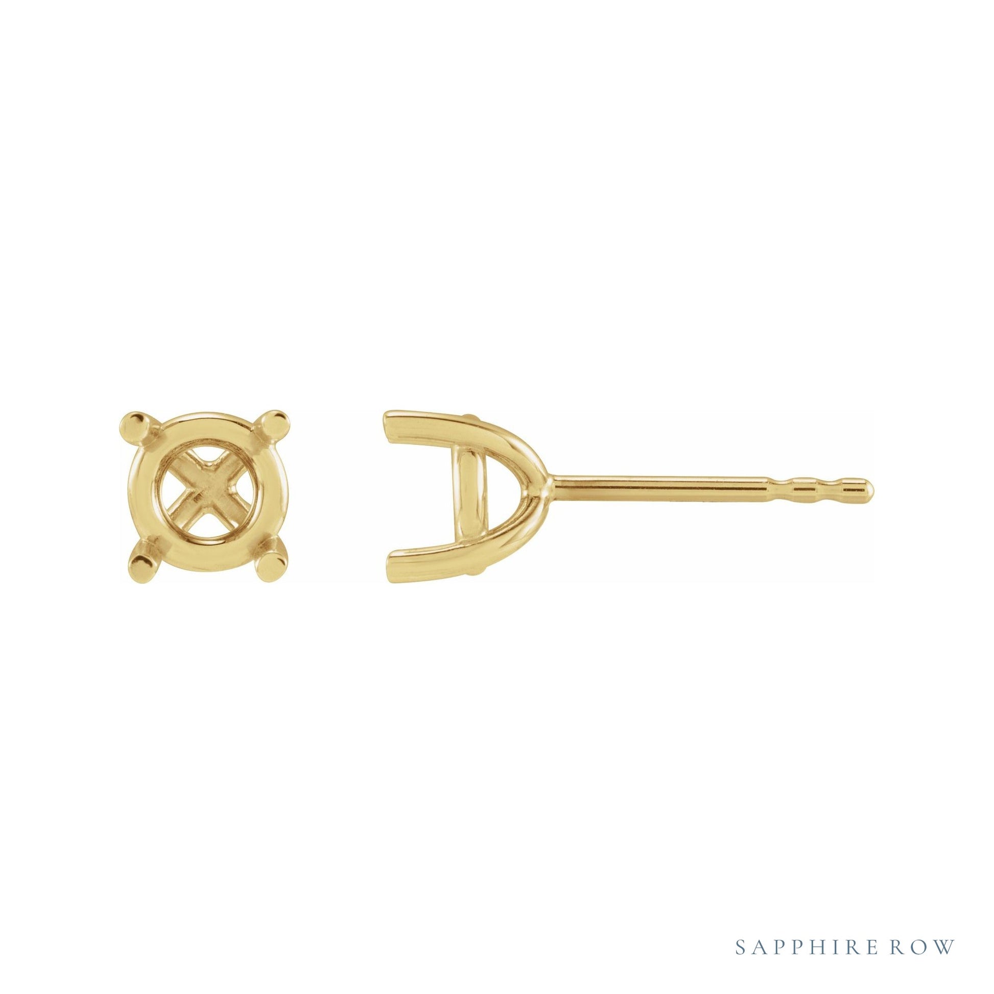 Sapphire Row Round 4-Prong Earrings setting in 14K Yellow Gold, shown with a center stone (sold separately)