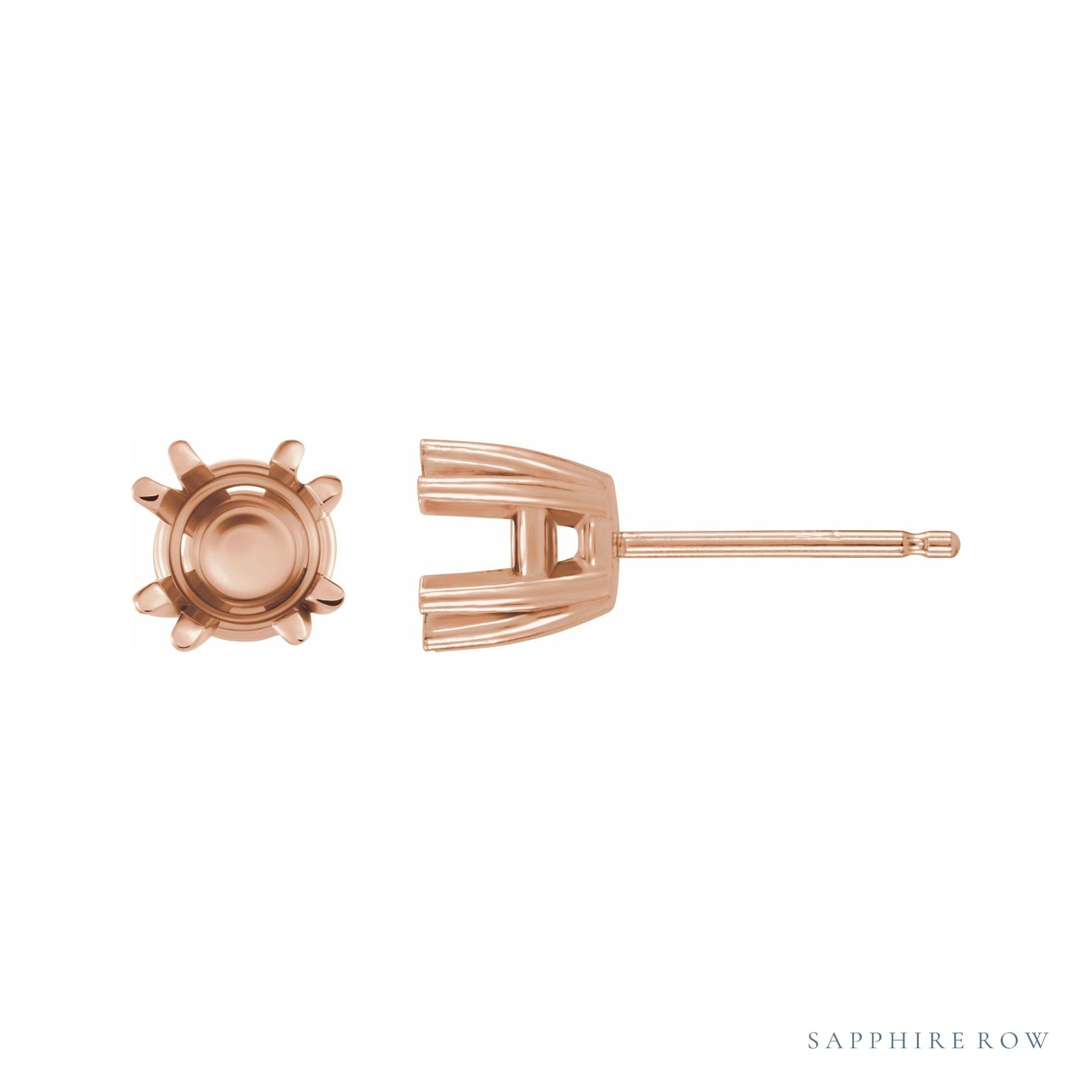 Sapphire Row Round Twin-Prong Stud Earrings setting in 14K Rose Gold, shown with a center stone (sold separately)