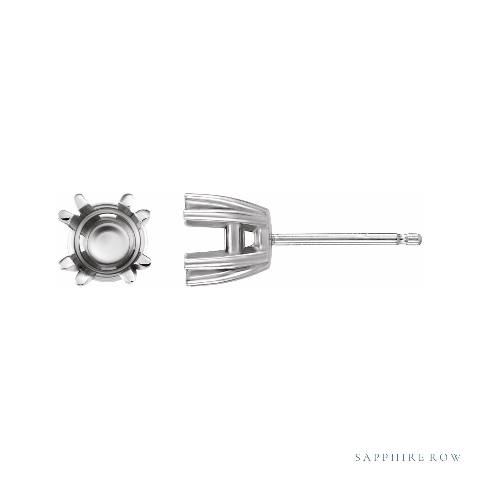 Sapphire Row Round Twin-Prong Stud Earrings setting in 14K White Gold, shown with a center stone (sold separately)