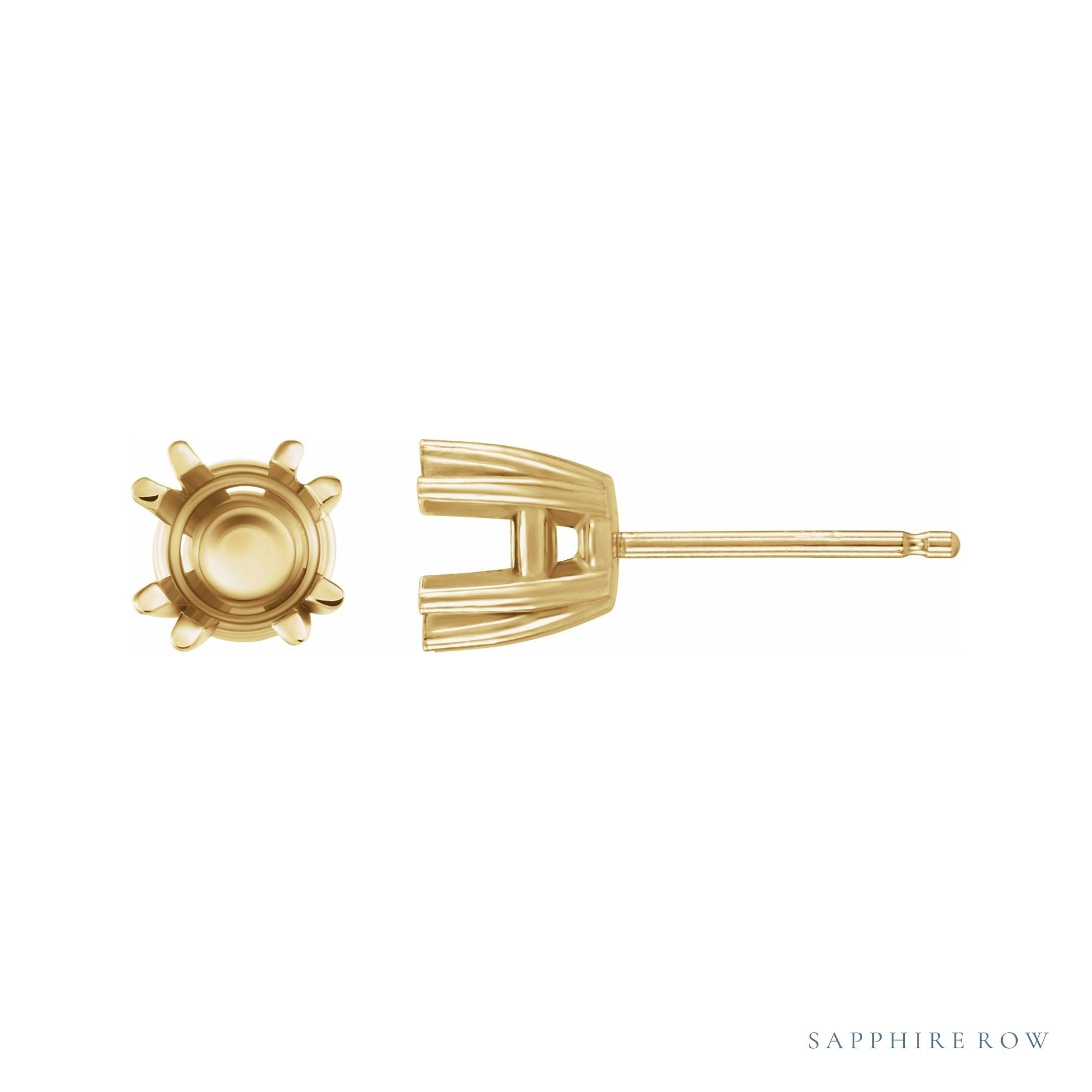 Sapphire Row Round Twin-Prong Stud Earrings setting in 14K Yellow Gold, shown with a center stone (sold separately)