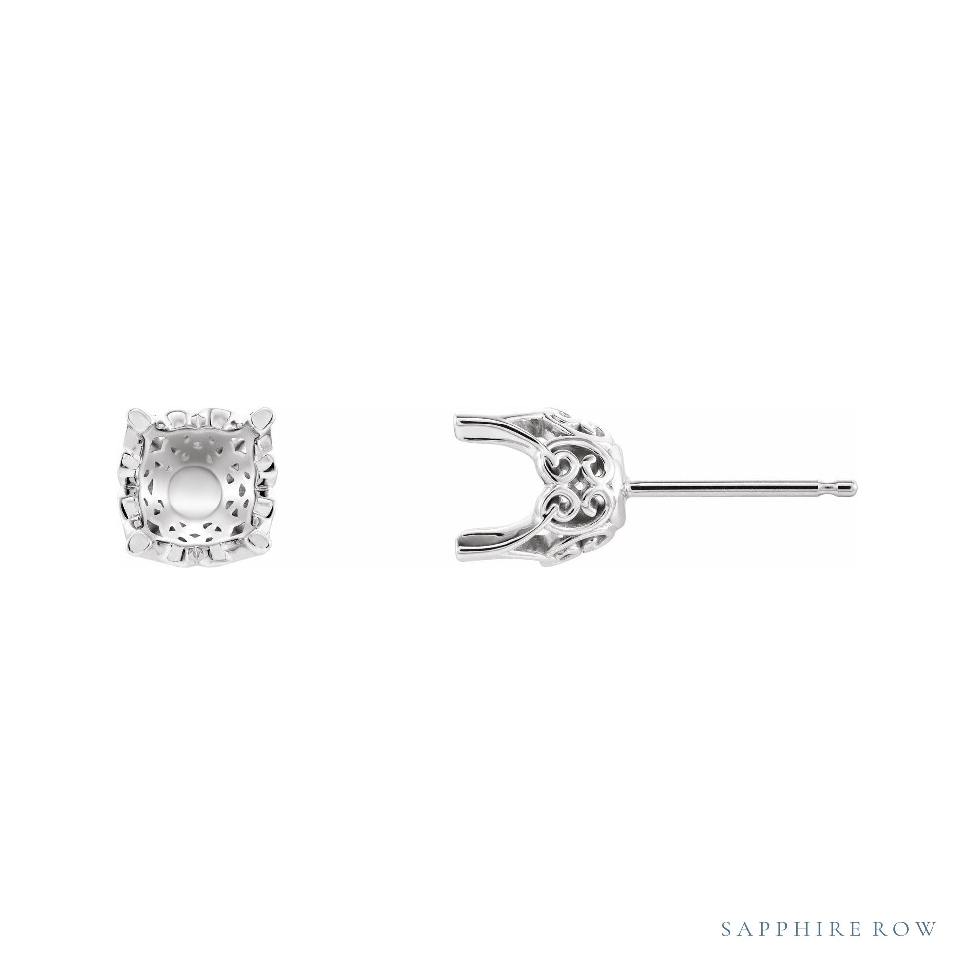 Sapphire Row Round 4-Prong Lace-Style Stud Earrings setting in 14K White Gold, shown with a center stone (sold separately)