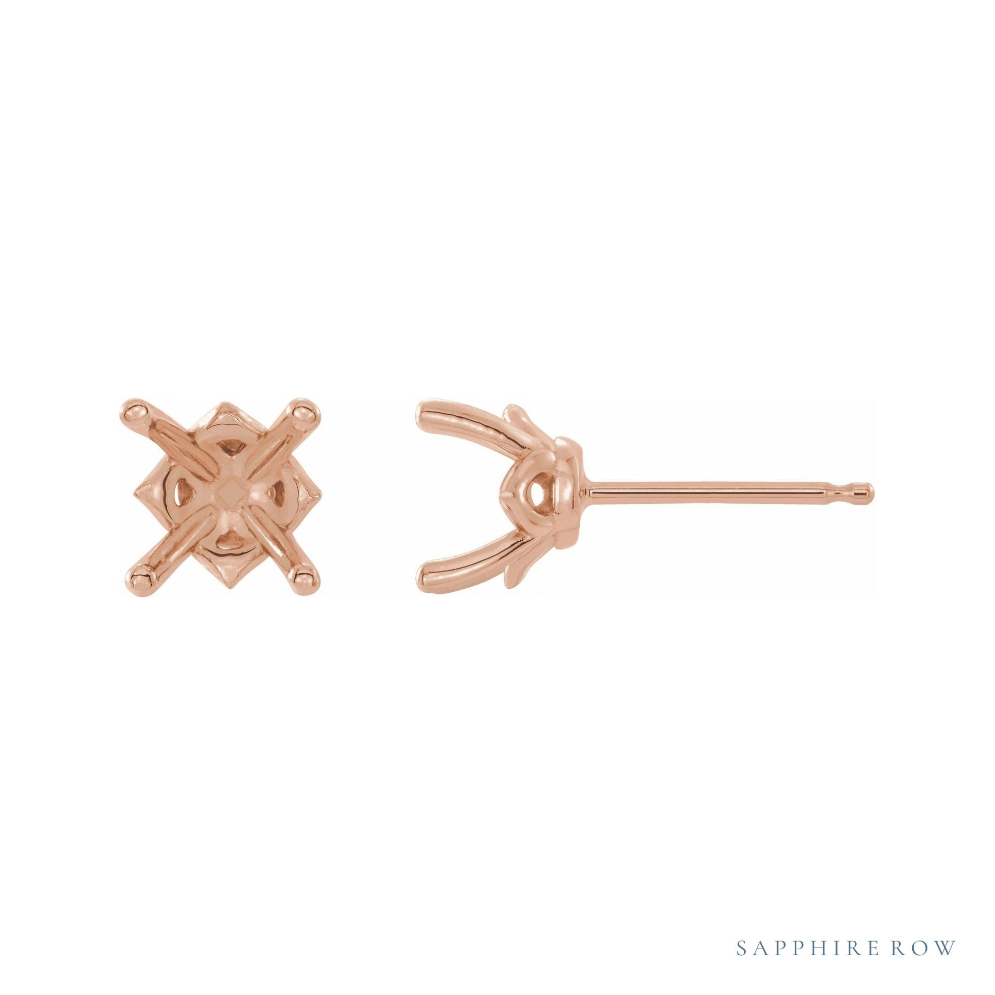 Sapphire Row Round 4-Prong Stud Earrings setting in 14K Rose Gold, shown with a center stone (sold separately)