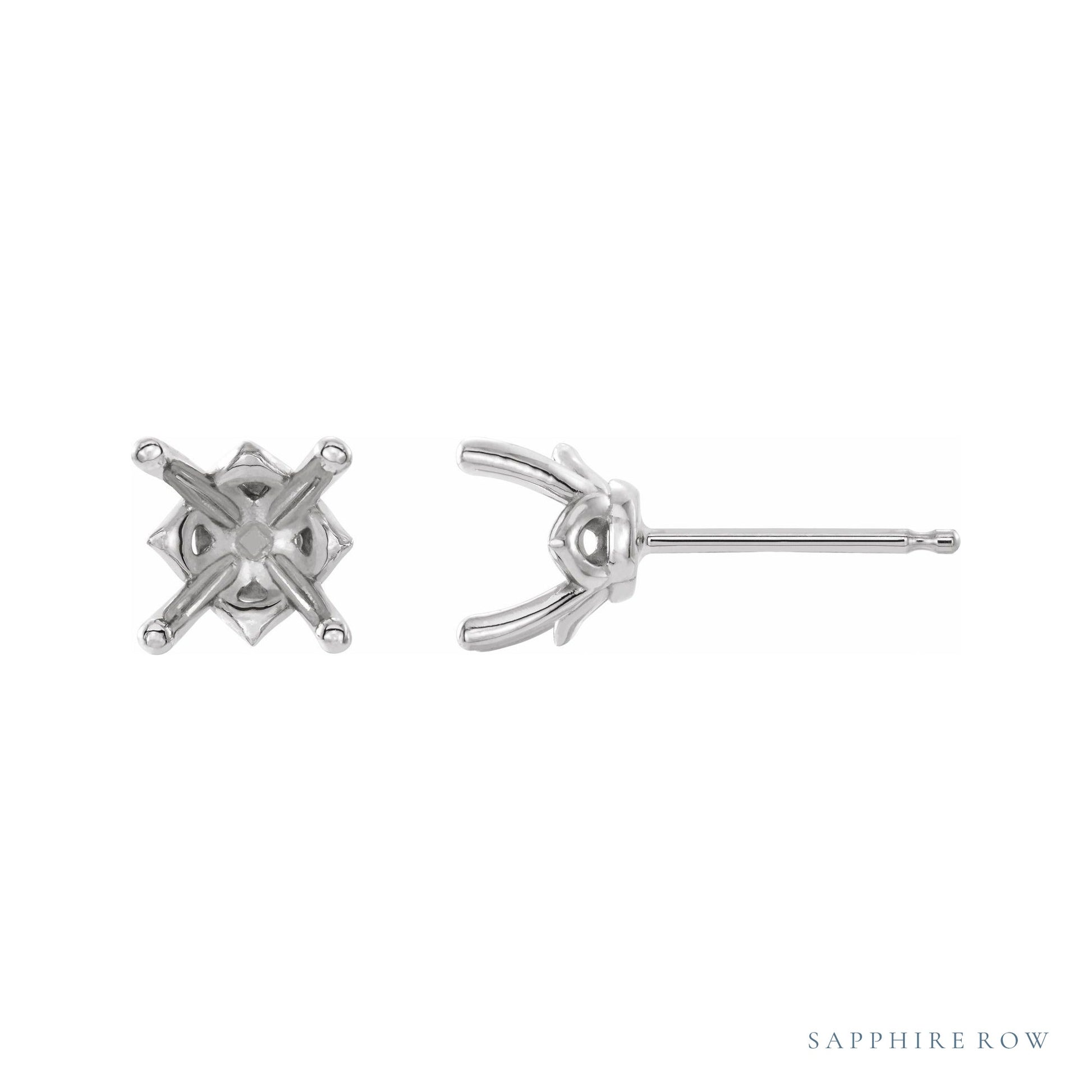 Sapphire Row Round 4-Prong Stud Earrings setting in 14K White Gold, shown with a center stone (sold separately)